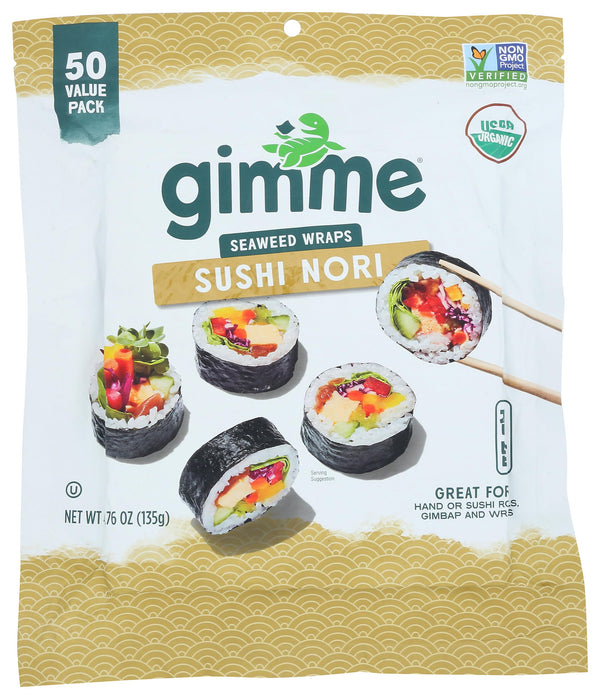 Gimme Seaweed Sushi Nori Premium Organic Roasted Seaweed 50 Sheets in Resealable Container, Keto, Vegan, Gluten-Free, Restaurant-style Sushi Nori Sheets 50 Count