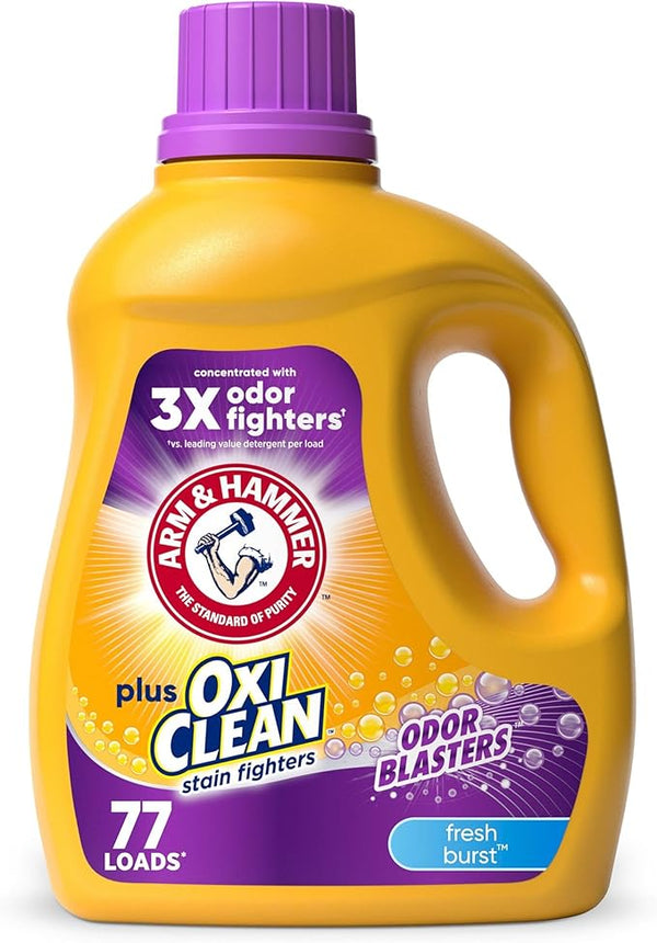 Arm and Hammer, Plus OxiClean Odor Blasters Fresh Burst, 77 Loads Liquid Laundry Detergent, 100.5 Fl Oz