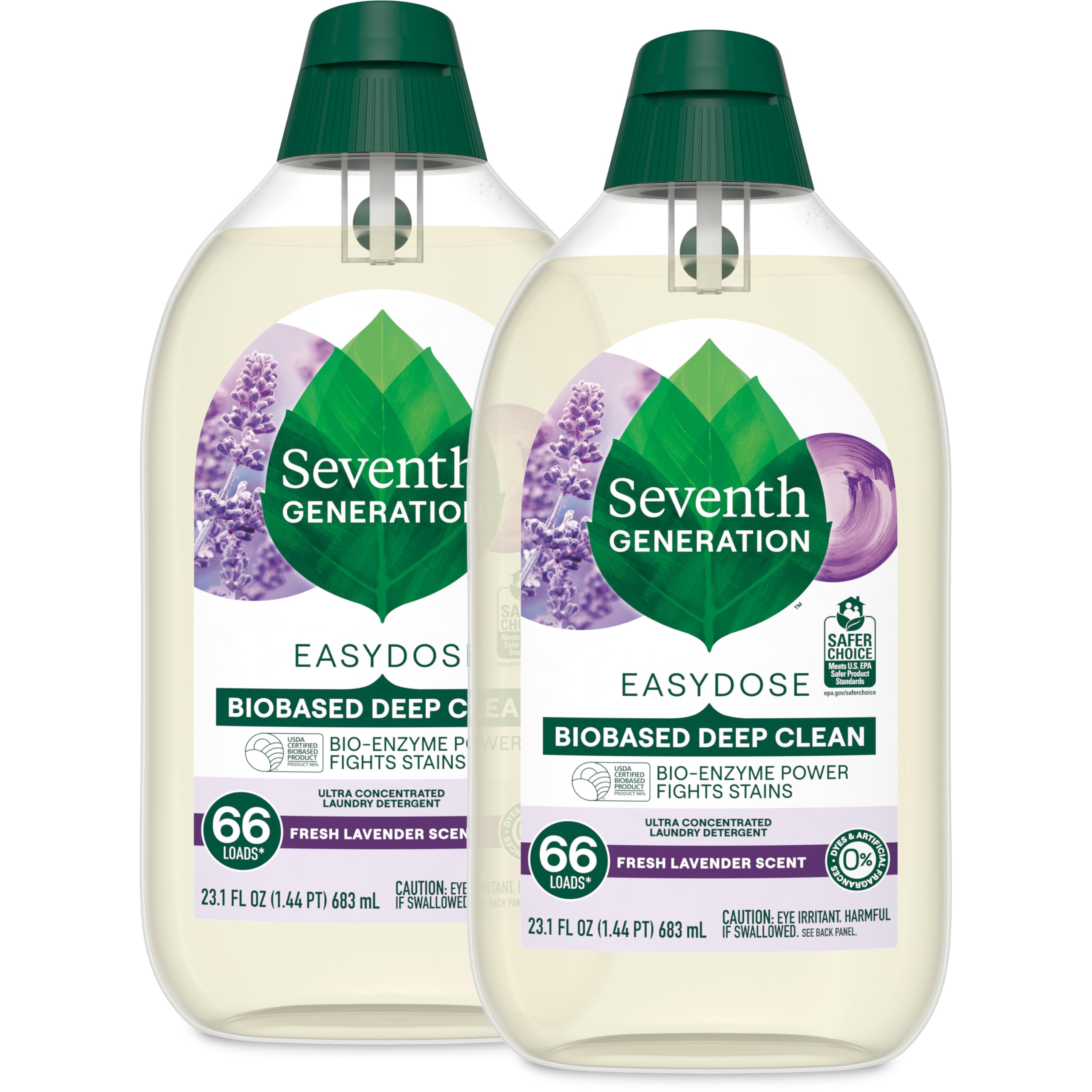 Seventh Generation EasyDose Laundry Detergent Fresh Lavender Scent 2 Pack Ultra Concentrated Washing Detergent 23 oz