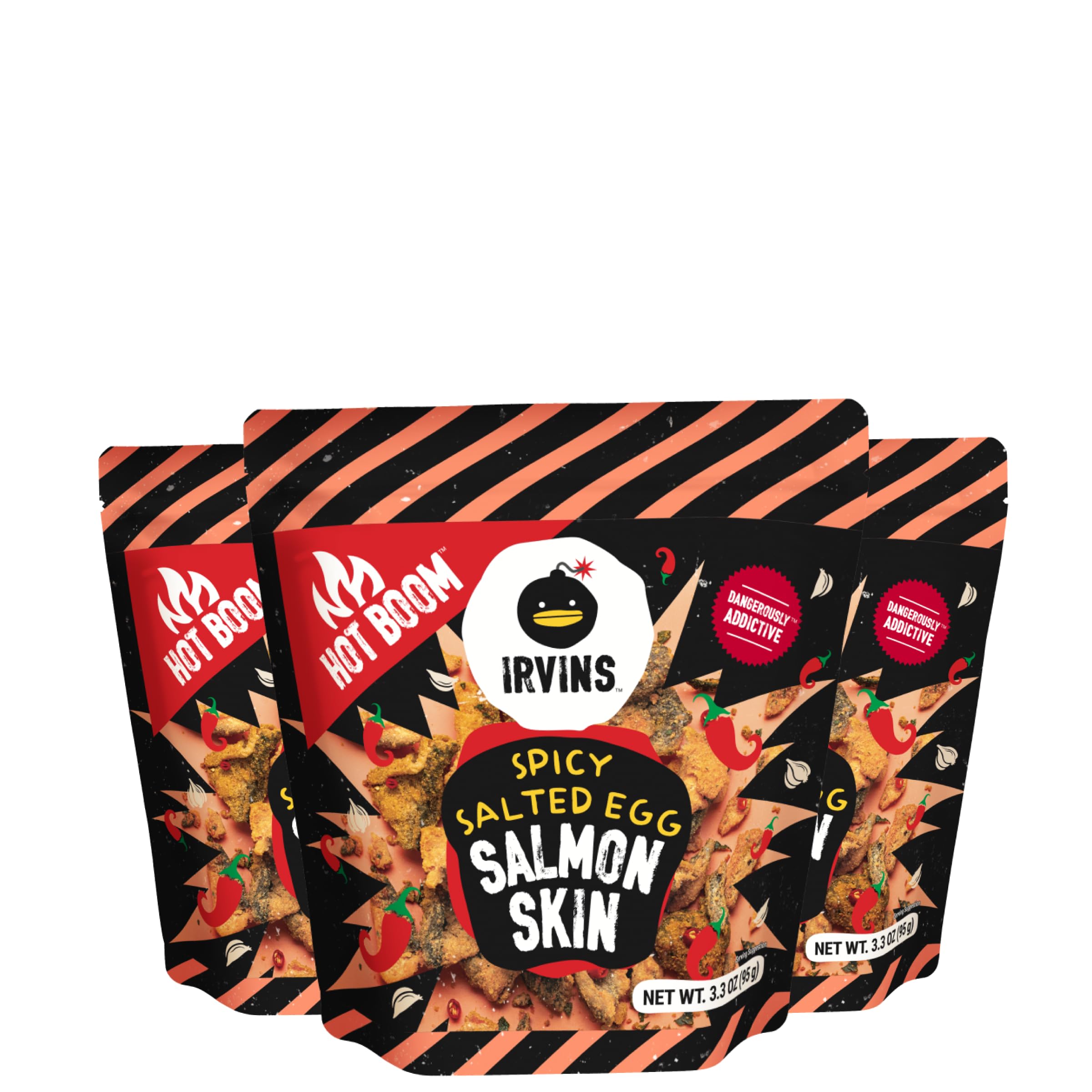 IRVINS Hot Boom Salted Egg Salmon Skins 3.3oz 3-Pack