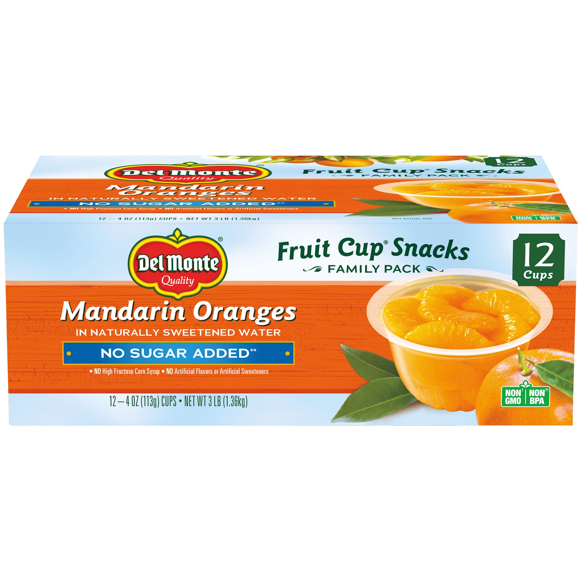 DEL MONTE Mandarin Oranges FRUIT CUP Snacks in Naturally Sweetened Water, No Sugar Added, 12 Pack, 4 oz
