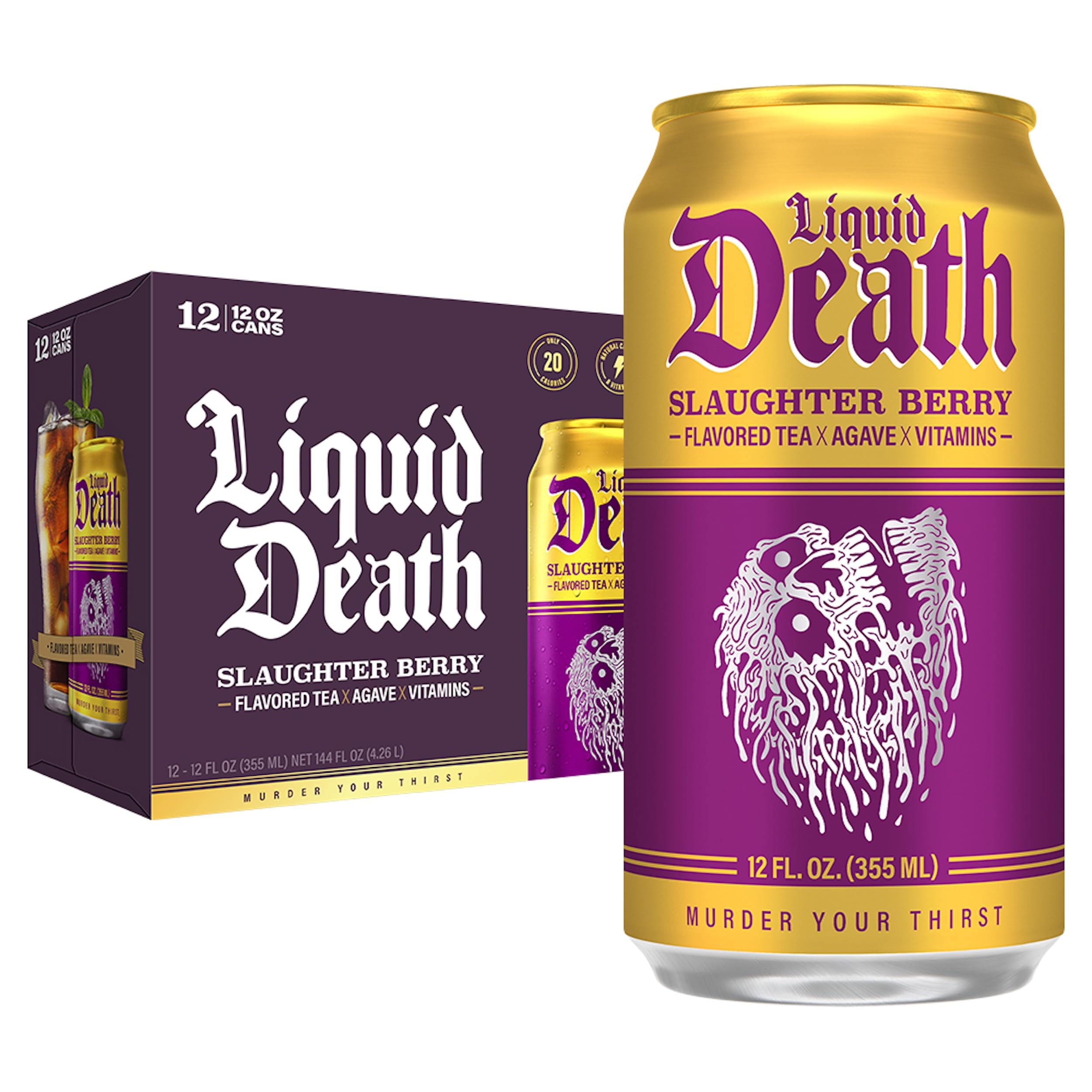 Liquid Death Slaughter Berry Raspberry Iced Tea 12oz 12 Pack