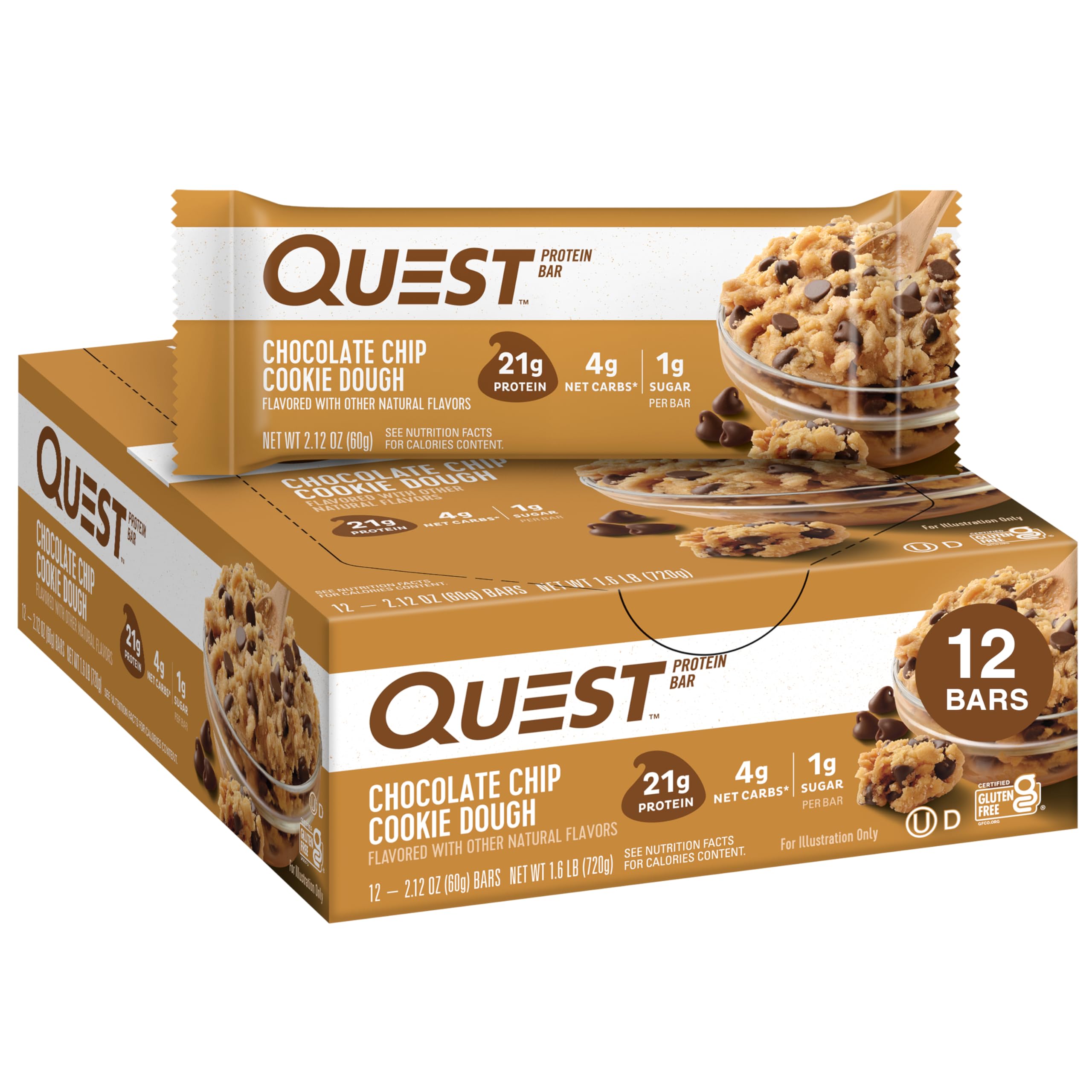 Quest Chocolate Chip Cookie Dough Protein Bars 12 Count