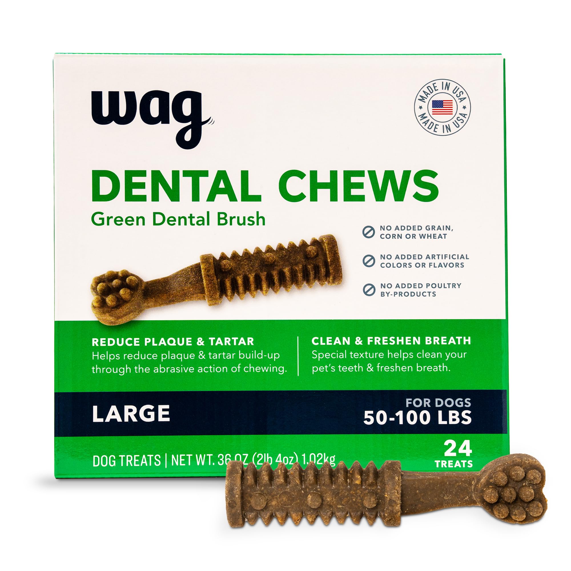 Wag Large Dental Brush Chews Unflavored 24-Pack