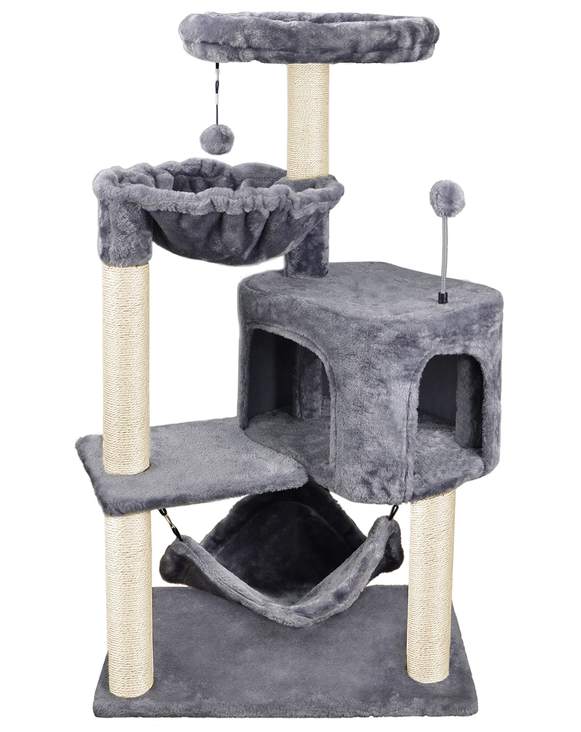 YUNIQUE Grey Cat Tree with Hammock Condo