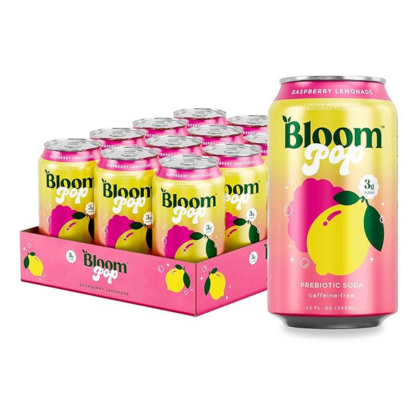 Bloom Pop Prebiotic Drink,  Raspberry Lemonade Flavor, Prebiotic Drink for Gut Health, Low Calorie, Caffeine-Free Alternative