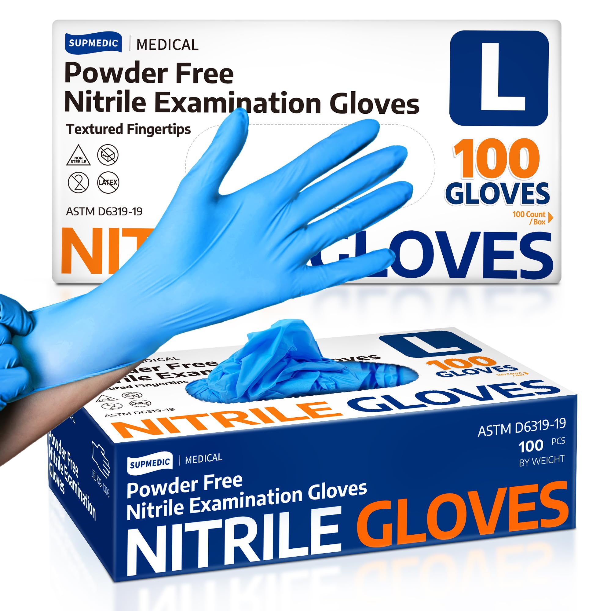 Supmedic Blue Nitrile Exam Gloves Large 100 Pack