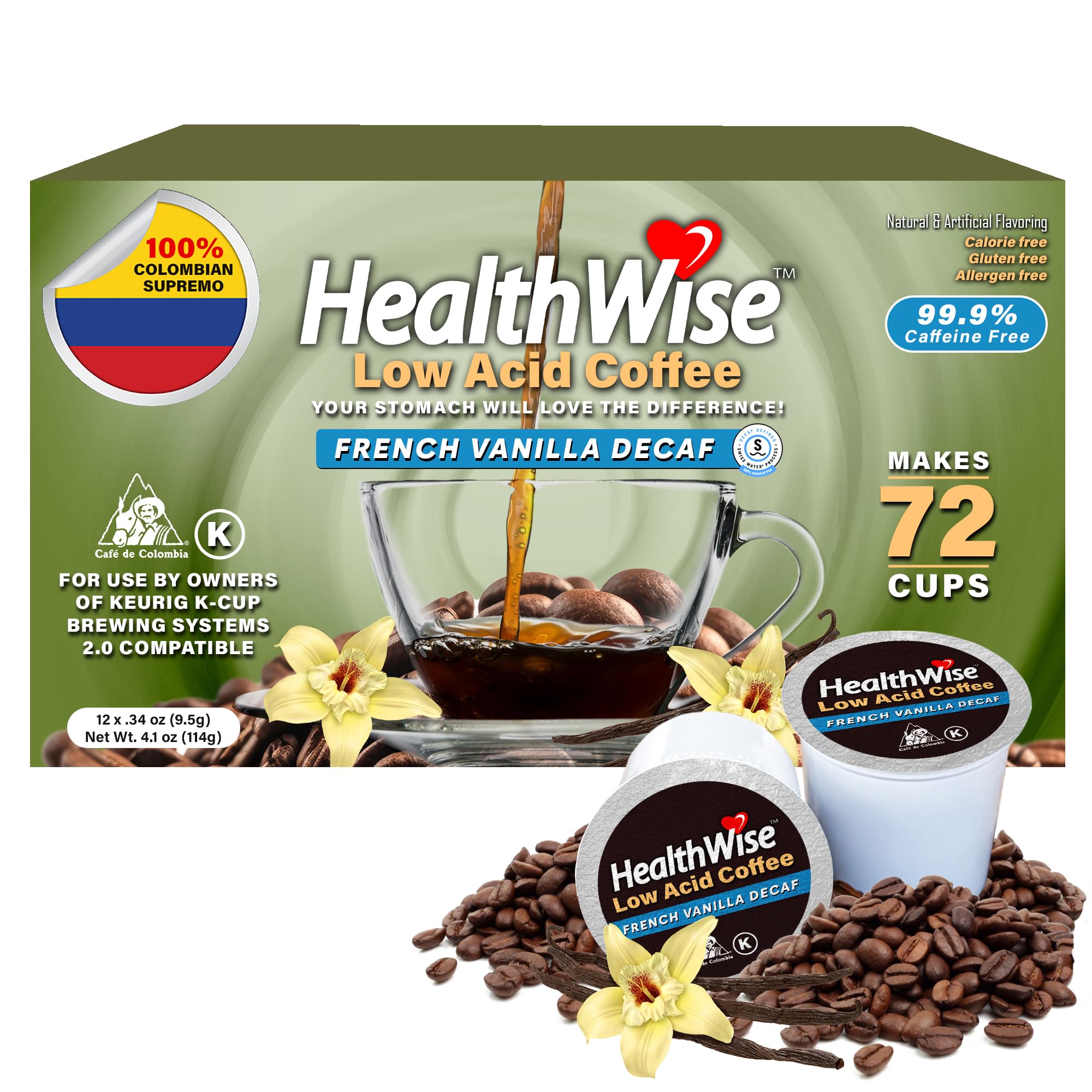 Healthwise Low Acid French Vanilla Decaf K-Cups 72 Count