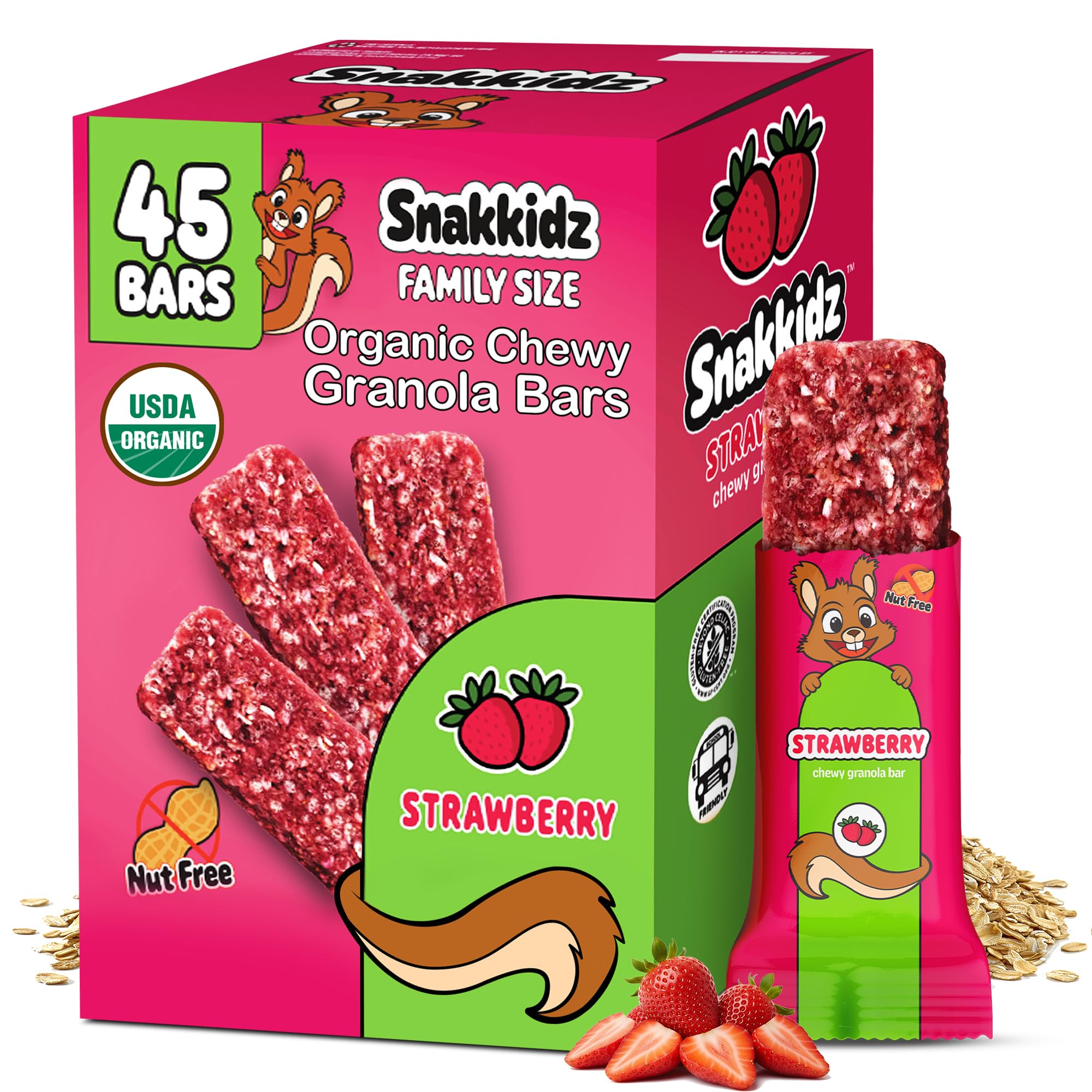 Snakkidz Organic Strawberry Granola Bars 45-Pack