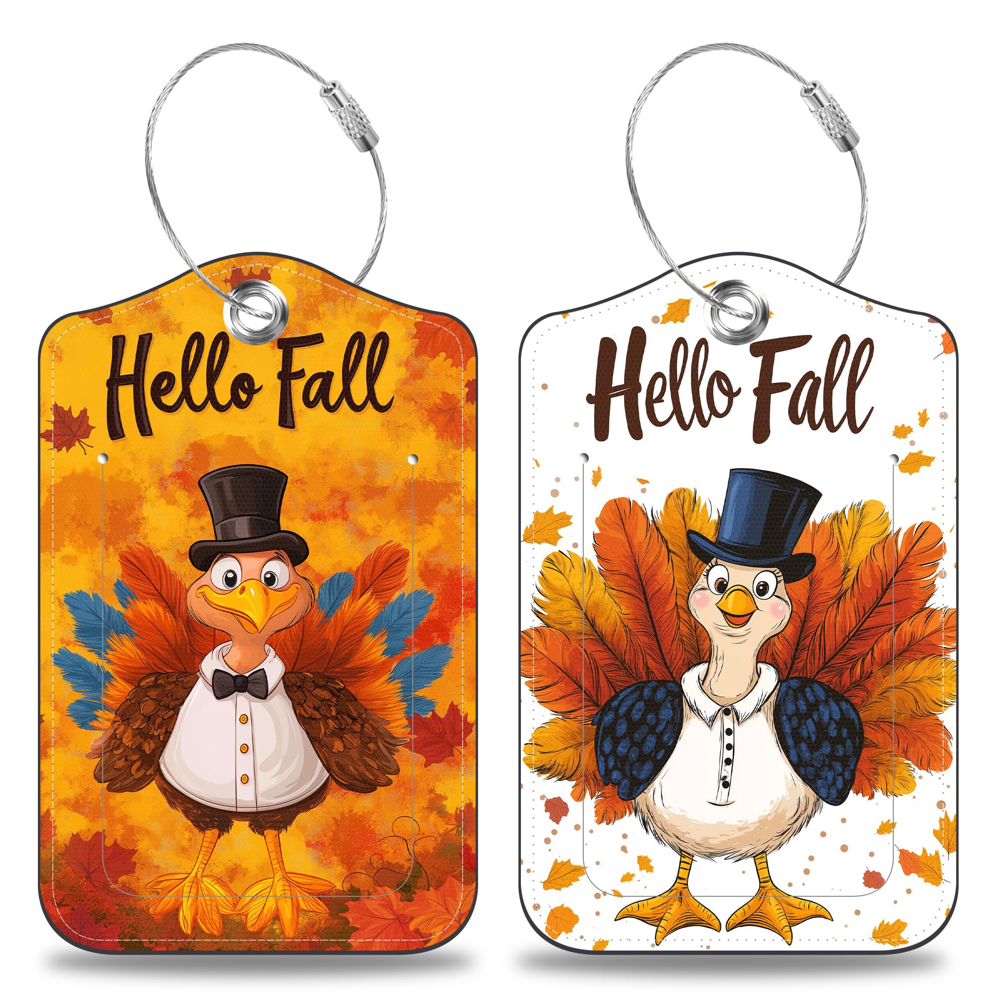 Hello Fall Turkey Leather Luggage Tags 2-Pack