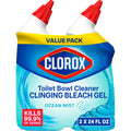 Clorox Toilet Bowl Cleaner Clinging Bleach Gel, Kills 99.9% of Bacteria and Viruses, Ocean Mist, 24 Fl Oz, Pack of 2