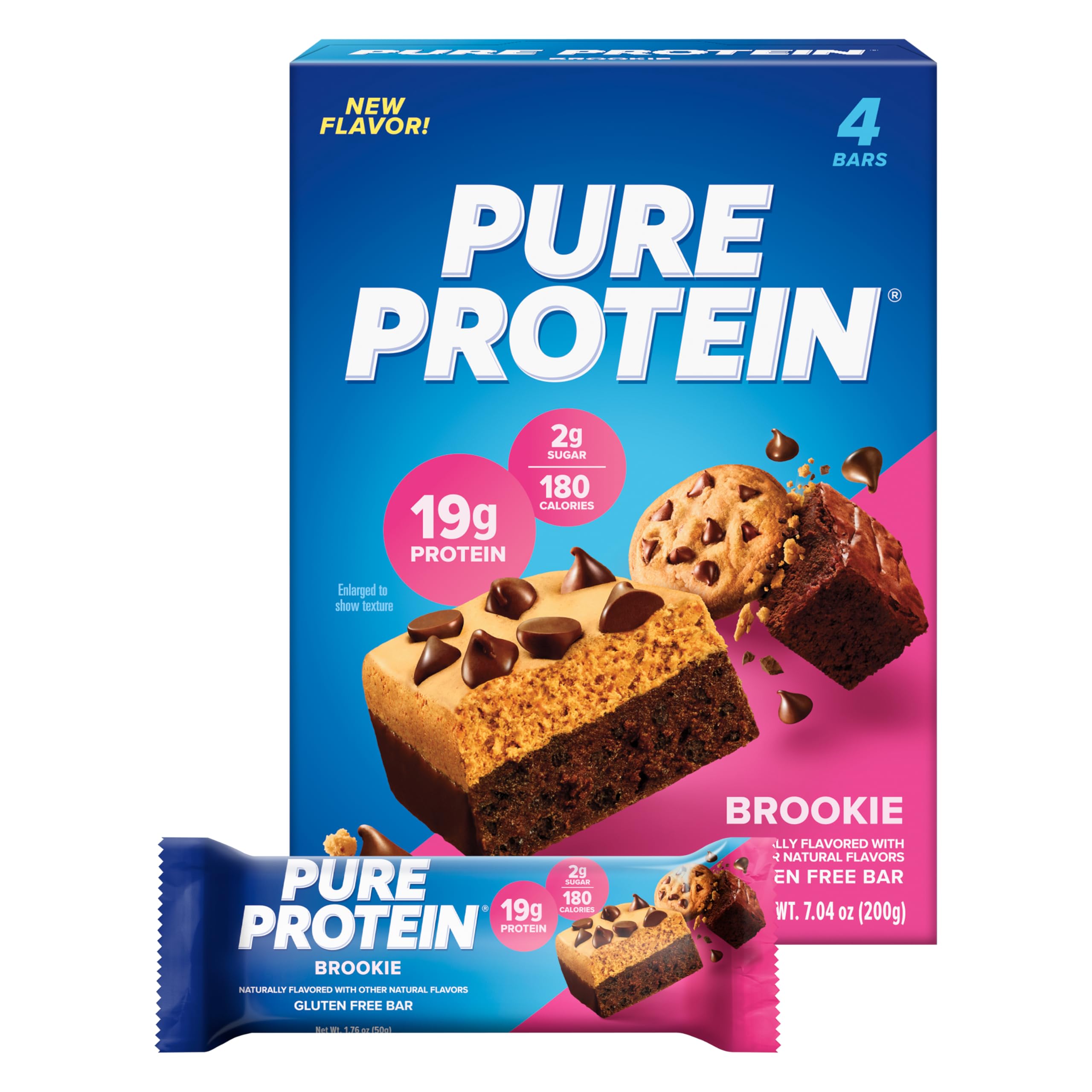 Pure Protein Bars, High Protein, Nutritious Snacks to Support Energy, Low Sugar, Gluten Free, Brookie, 1.76oz, Pack of 4