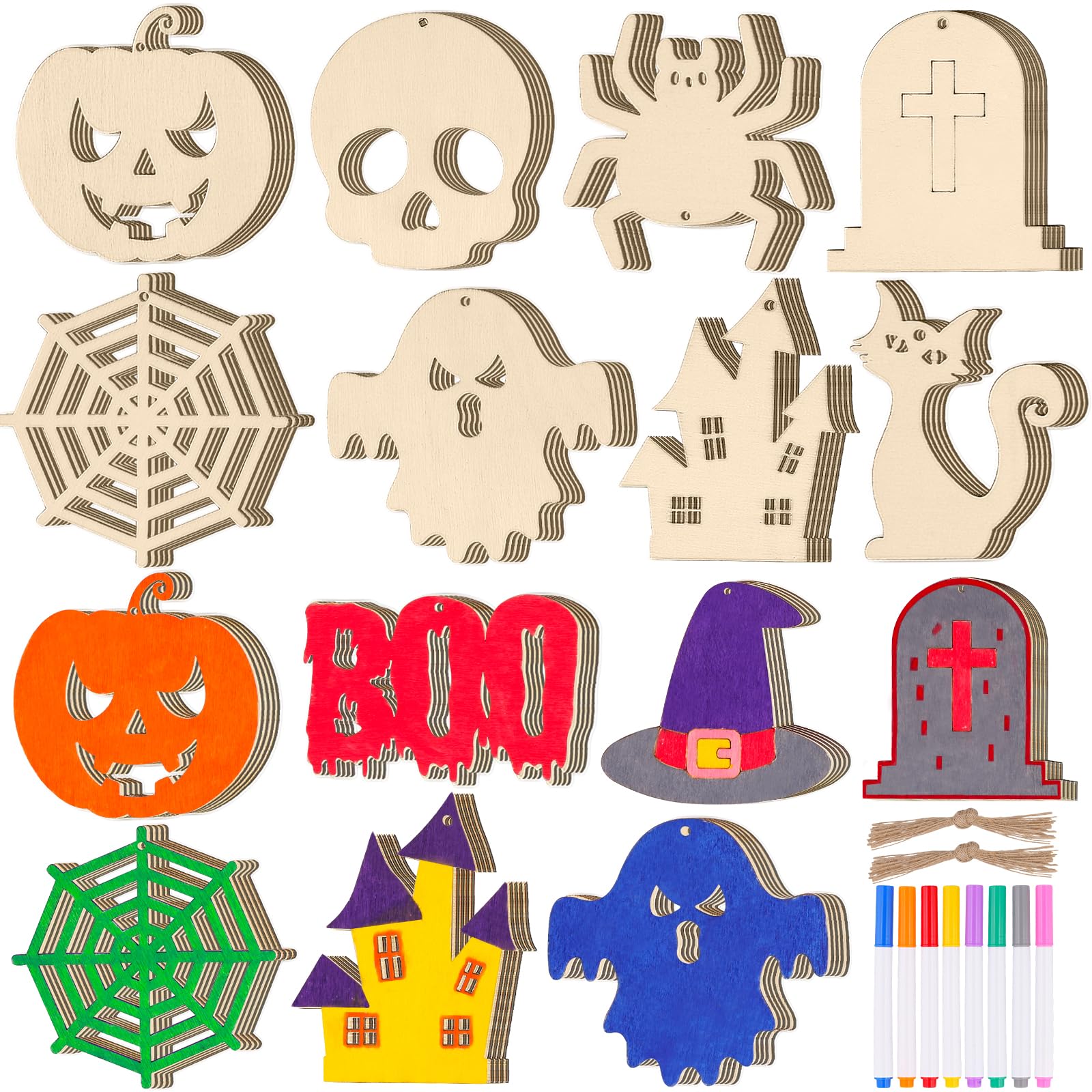 MGparty Halloween Wooden Slices Crafts 60-Pack