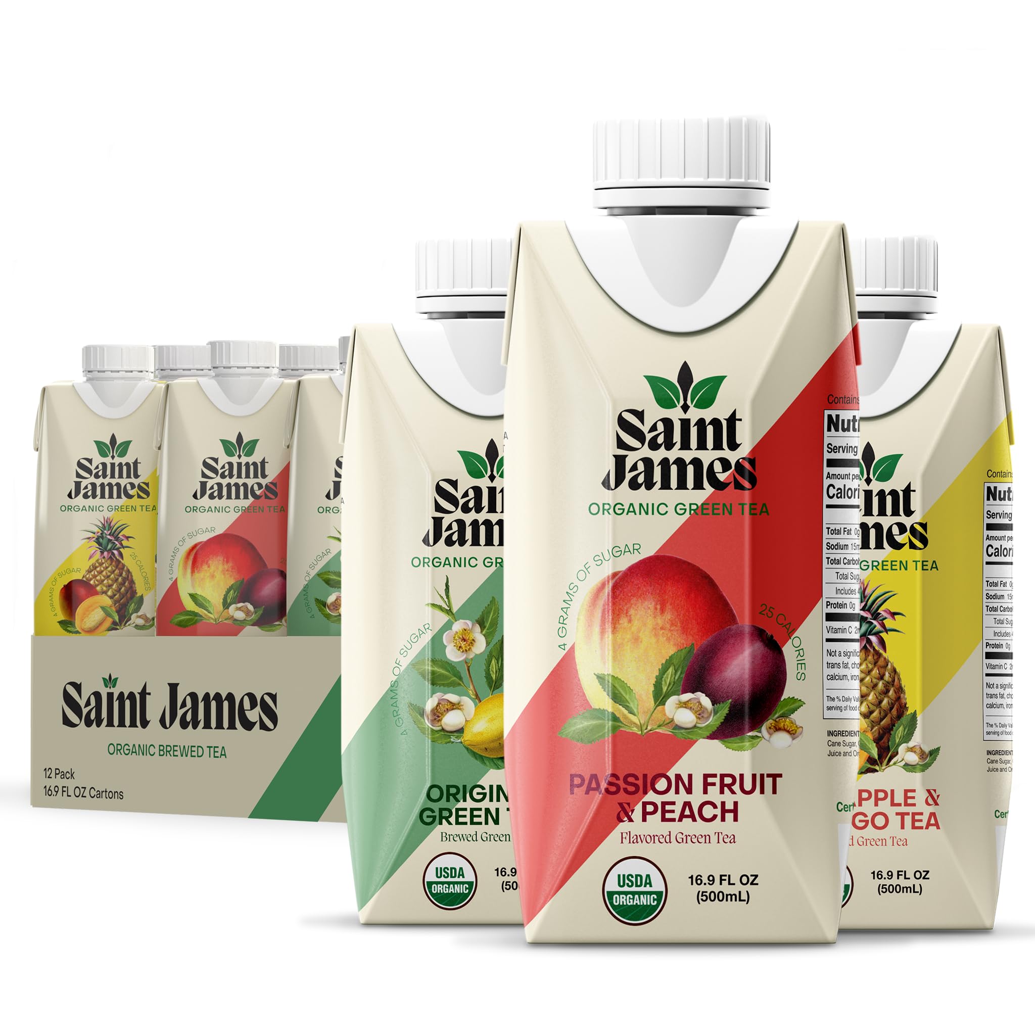 Saint James Organic Green Tea Variety 16.9oz 12 Pack