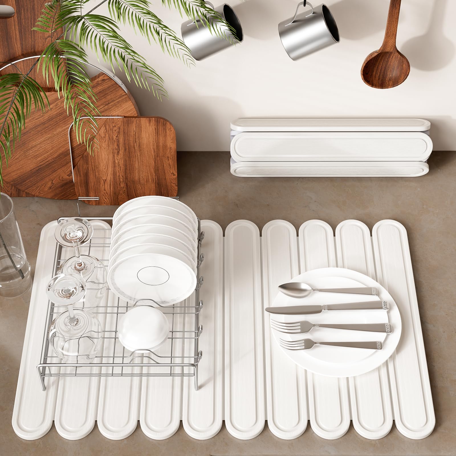 White Quick Dry Stone Dish Drying Mat