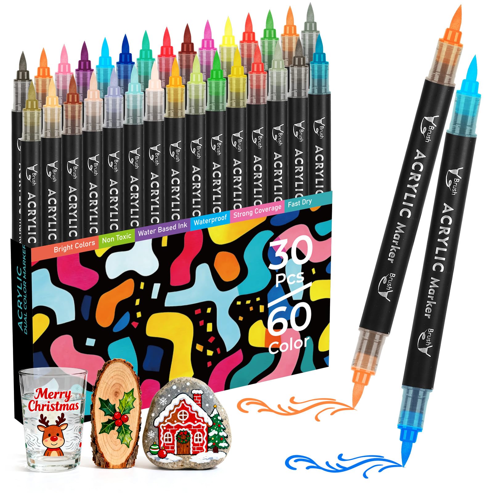 60-Color Dual Tip Acrylic Paint Markers 30-Pc