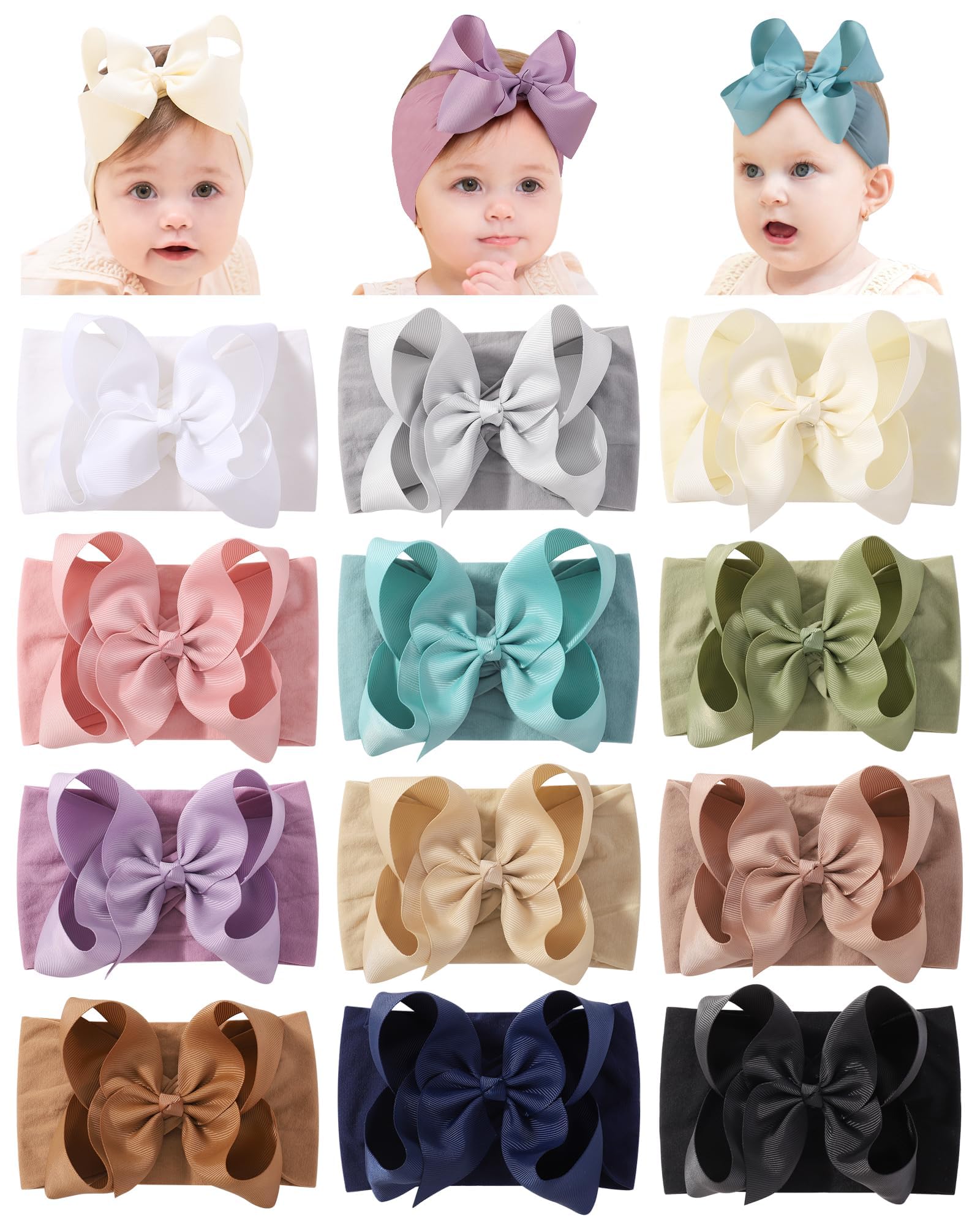 12-Pc Big Baby Girl Bow Headbands Set