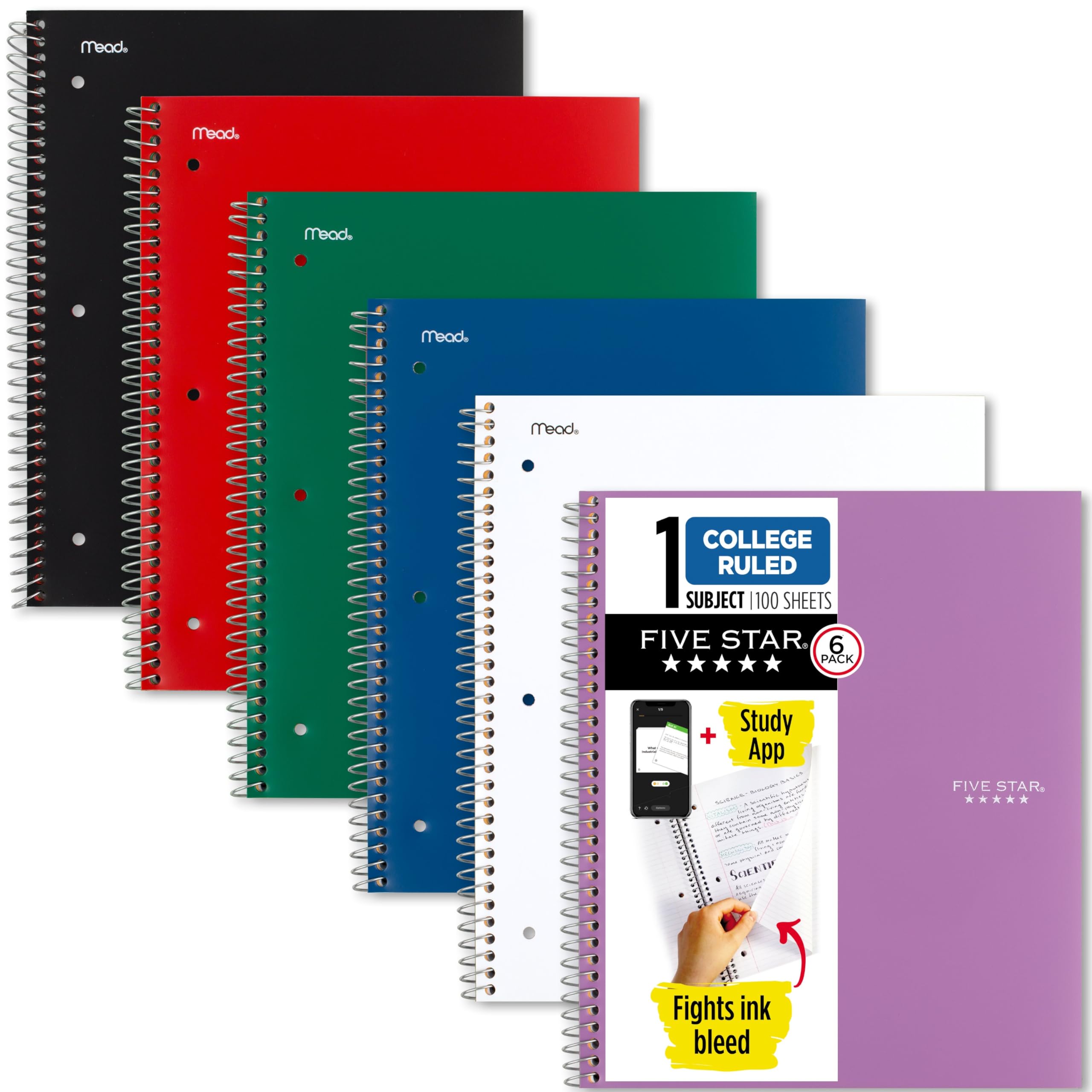 Five Star 1-Subject College Ruled Notebooks 6-Pack Assorted