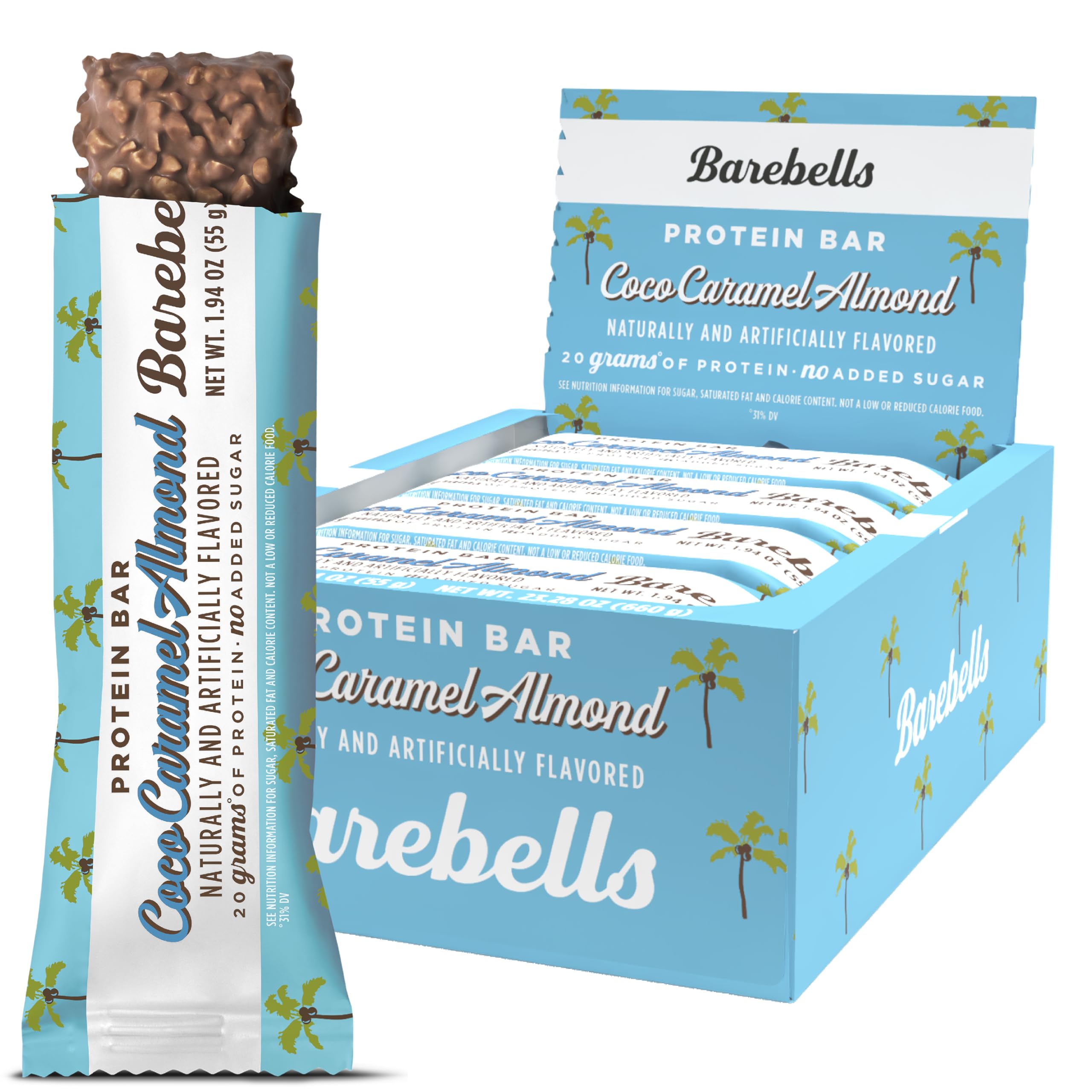 Barebells Protein Bars Coconut Caramel Almond - 12 Count, 20g High Protein Treats - Chocolate Nutrition Bar with 1g Total Sugars - On-The-Go Breakfast or Post-Workout Snack