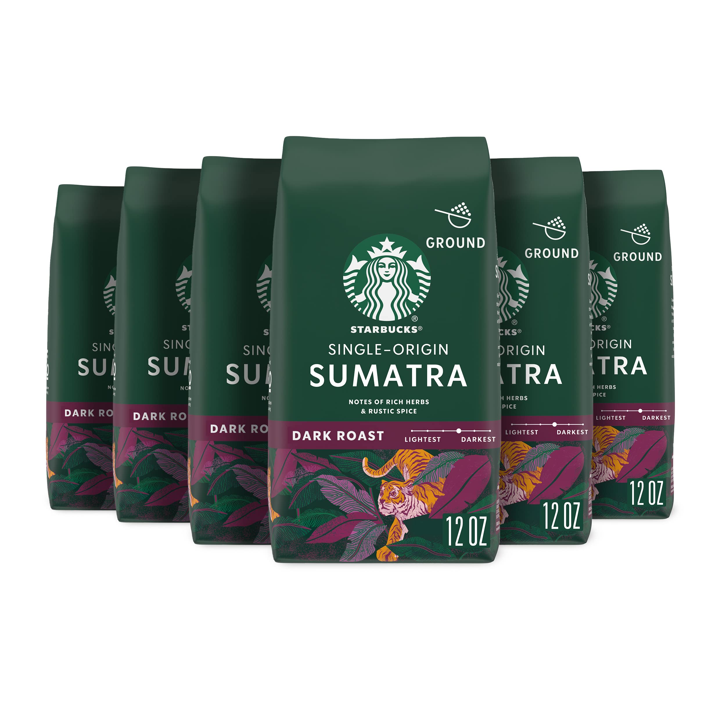 Starbucks Sumatra Dark Roast Ground Coffee 12oz Bags 6-Pack