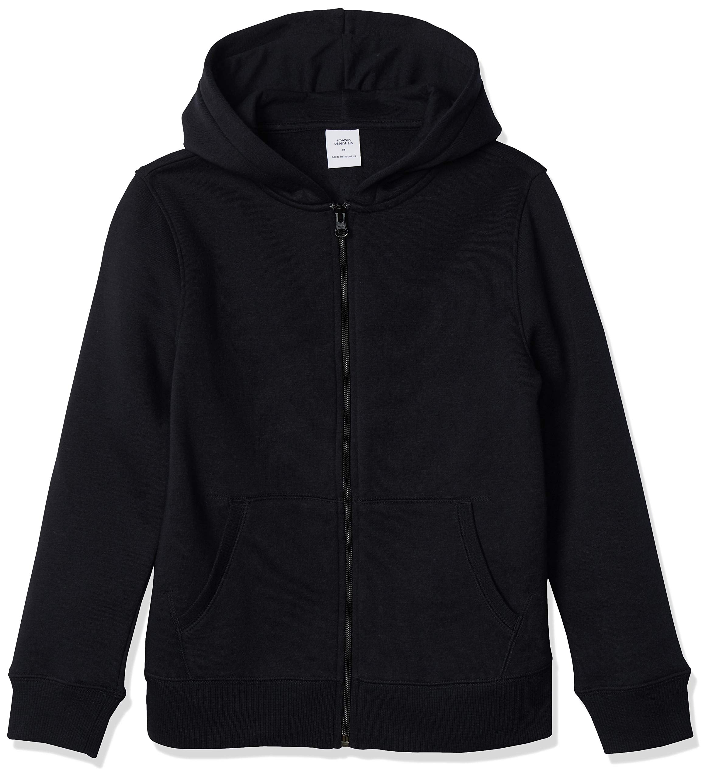 Amazon Essentials Boys' Black Zip-Up Fleece Hoodie Large