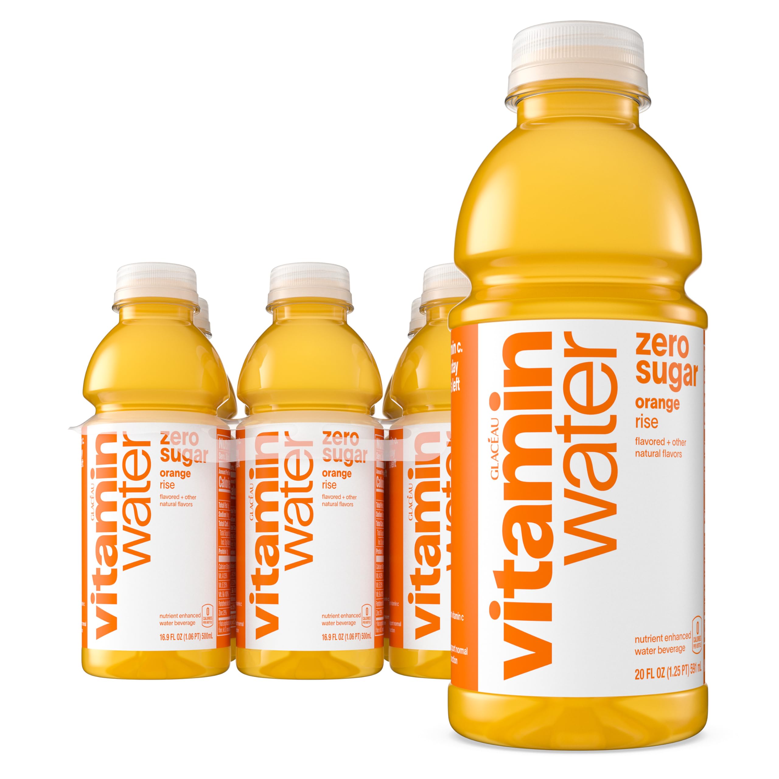 vitaminwater Zero Sugar Rise Orange Nutrient Enhanced Flavored Water Beverage, 20 fl oz Bottles, 12 Pack
