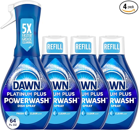 Dawn Platinum Powerwash ( Pack of 4) Dish Spray , Dish soap Liquid , fresh scent bundle,1 spray(16 oz)+3 Refills
