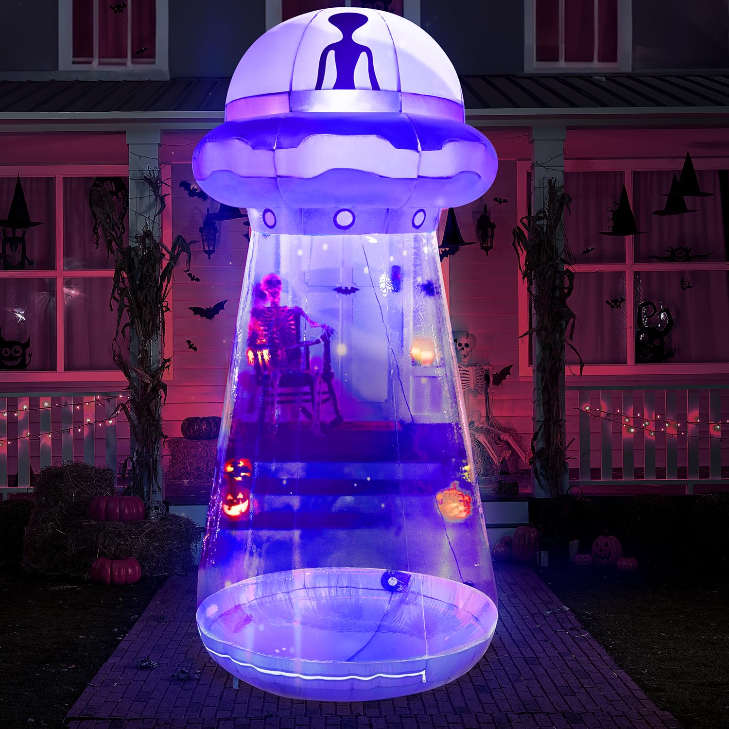 Joiedomi 9ft Inflatable UFO Alien Halloween Decoration LEDs