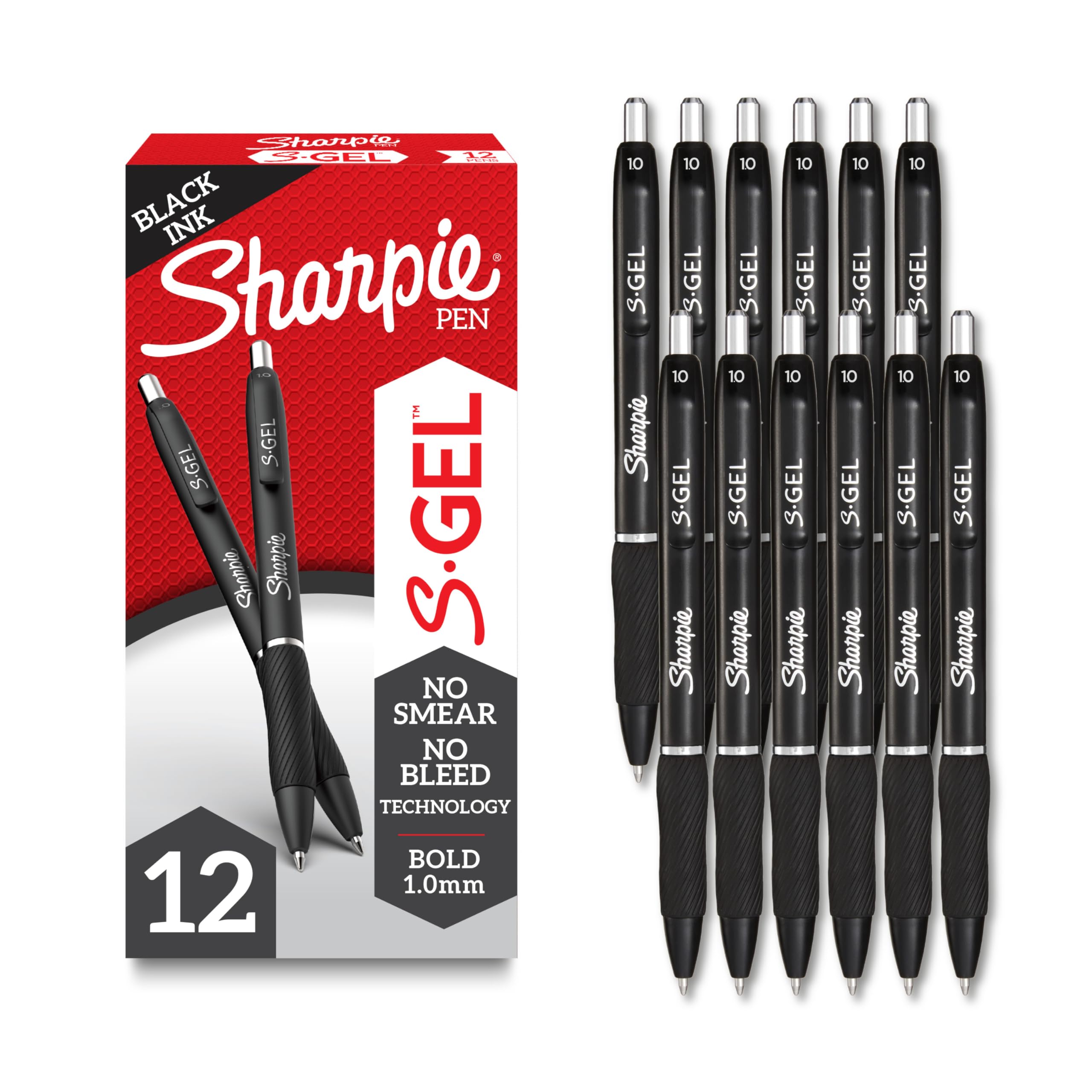 Sharpie S-Gel, Gel Pens, Bold Point (1.0mm), Black Ink, 12 Count - Writing, Journaling, Note-Taking, College, Teacher Supplies, Office, Back to School