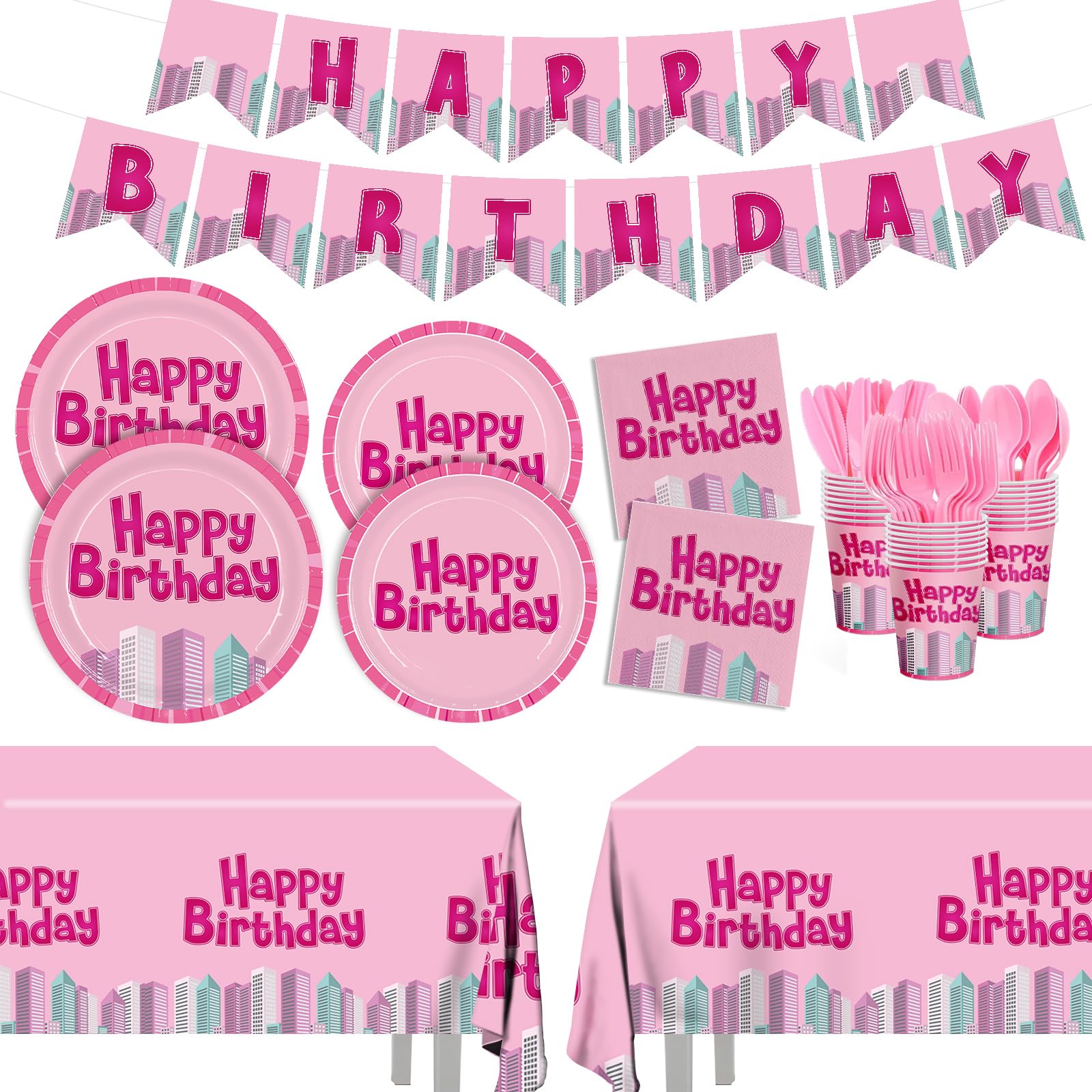 AURORAPARTY Girl Birthday Party Supplies Serve 24