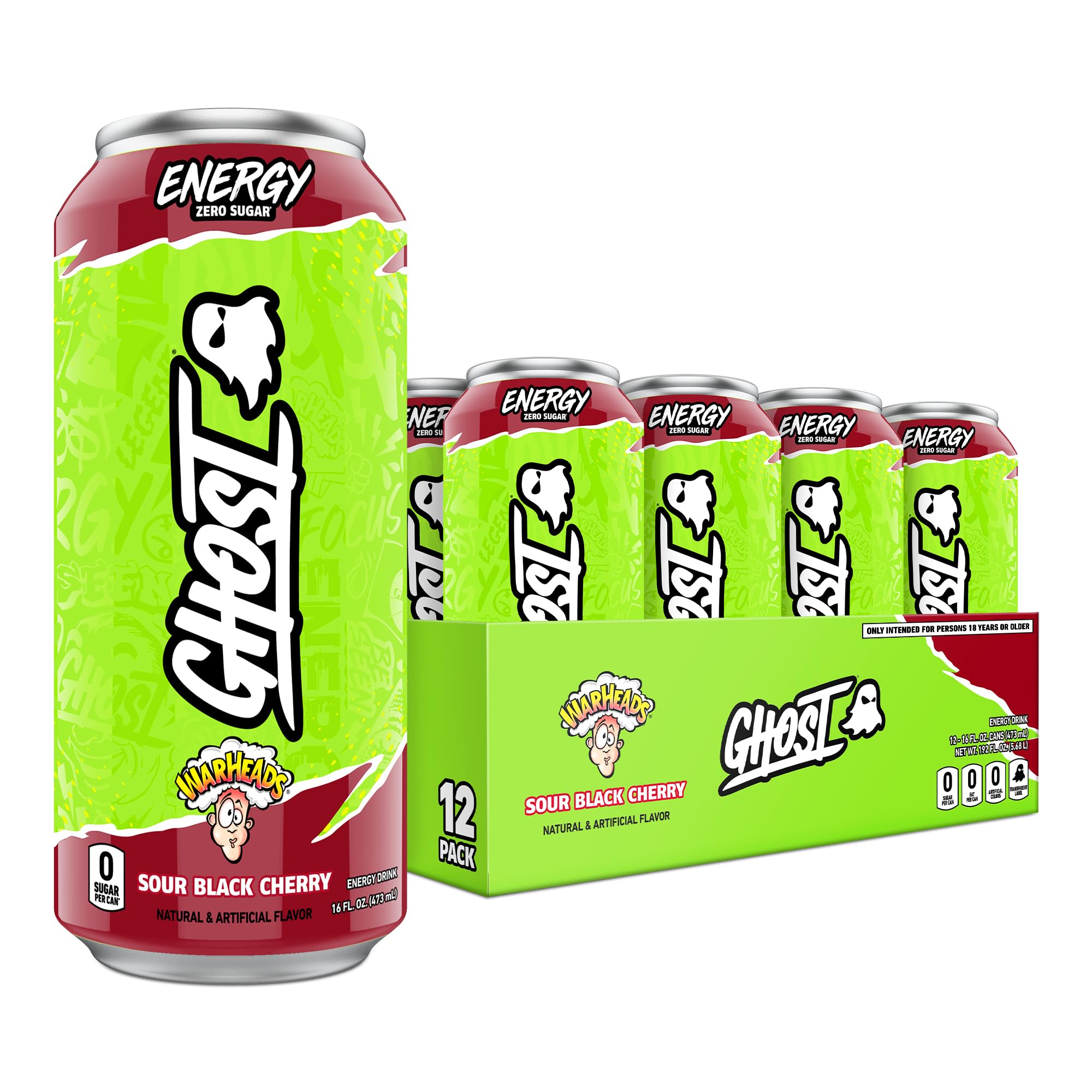 GHOST Warheads Sour Black Cherry Energy 16oz 12 Pack