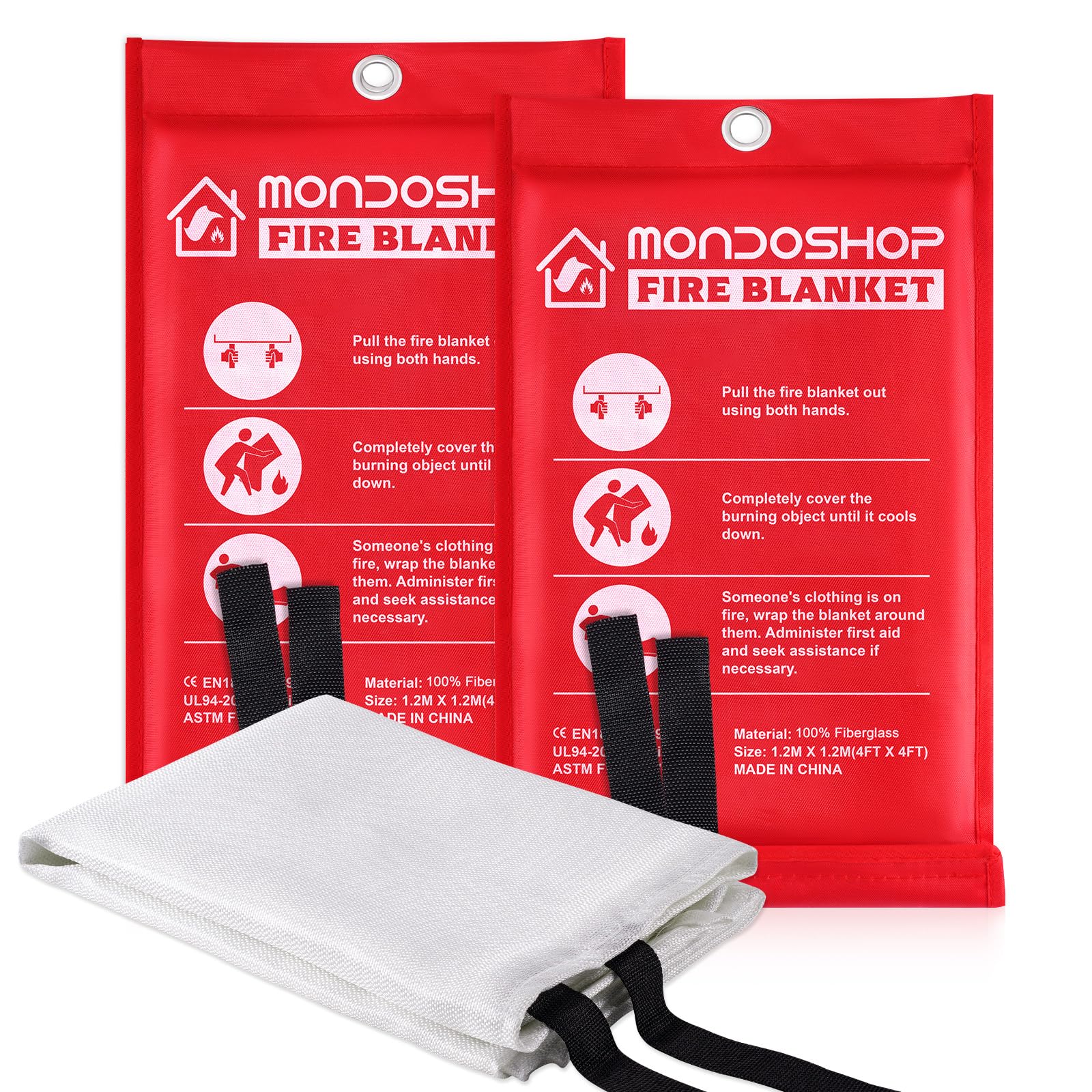 Mondoshop Fire Blanket Emergency 48x48 Inch 2-Pack