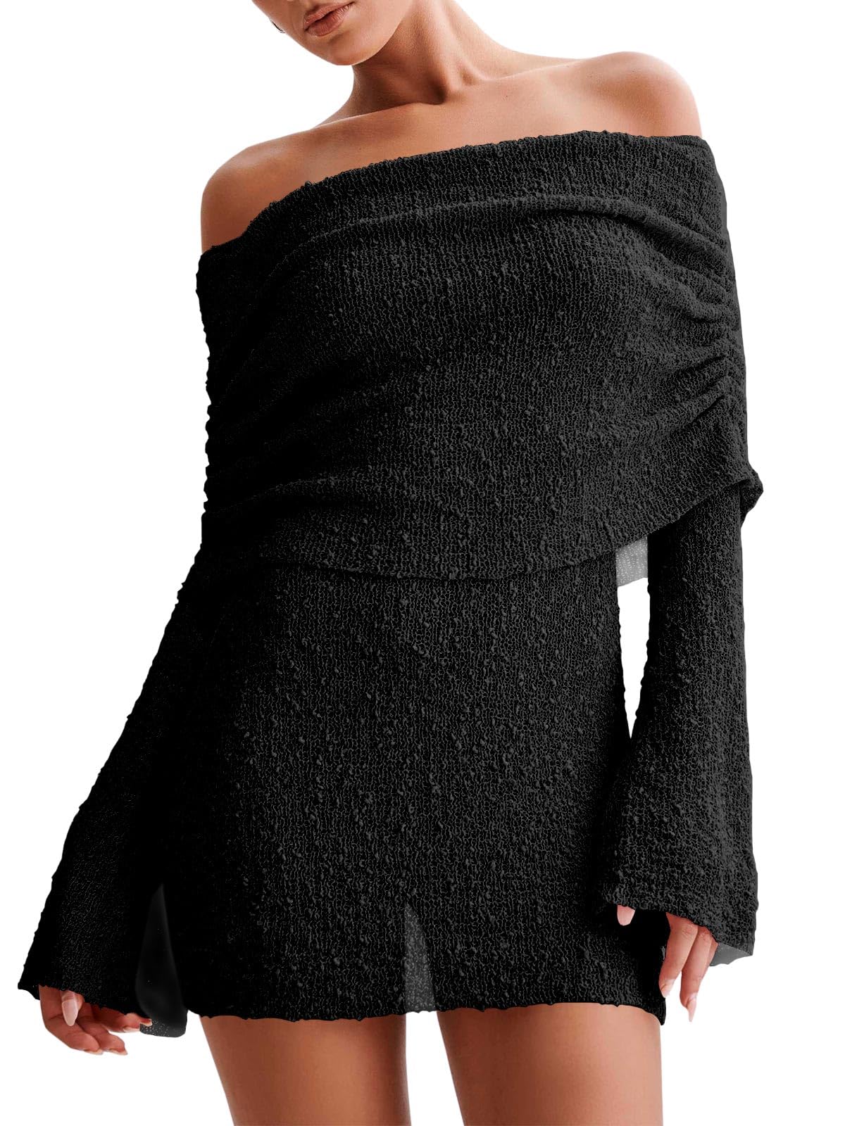 Imily Bela Women’s Off-Shoulder Cover-Up Mini Dress Black