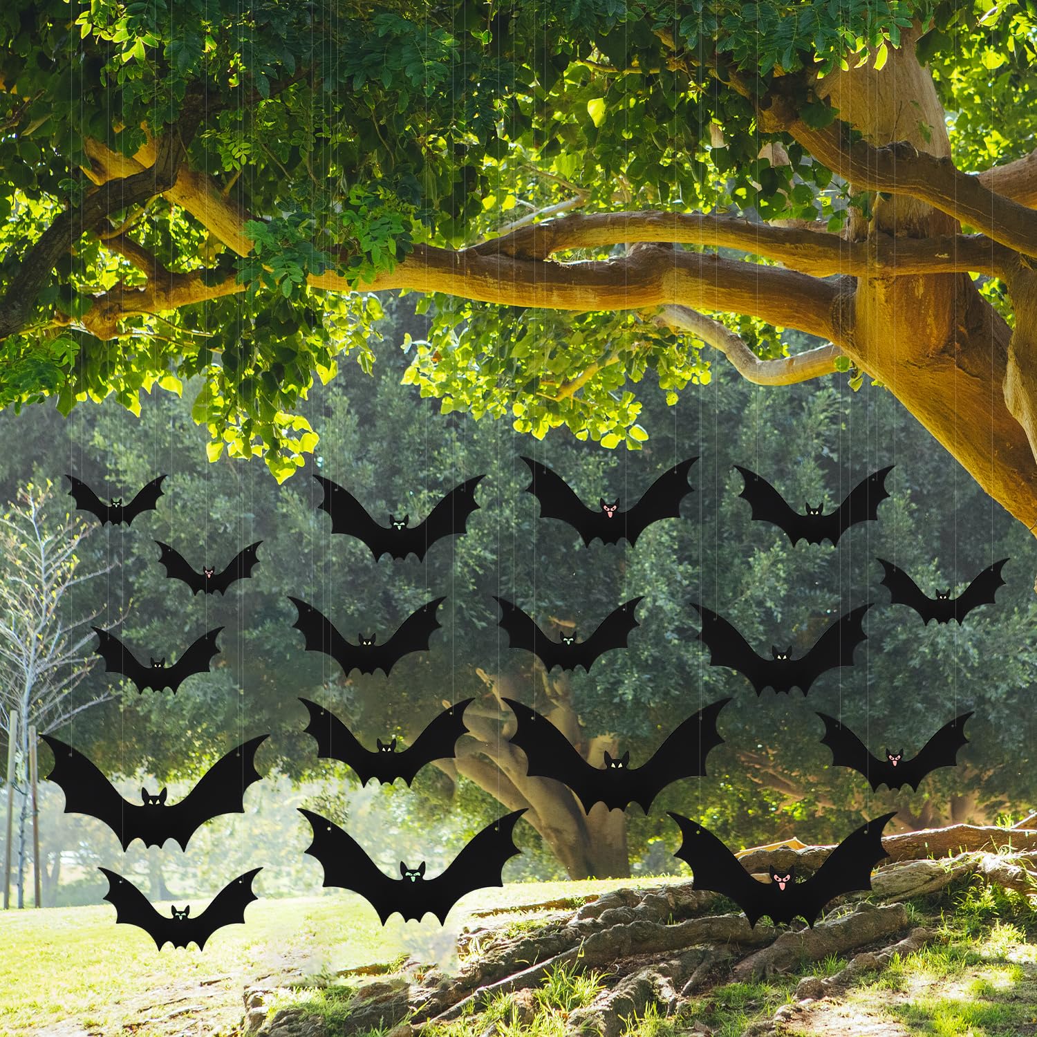 Hanging Bats Halloween Decorations 18-Pack 3 Sizes