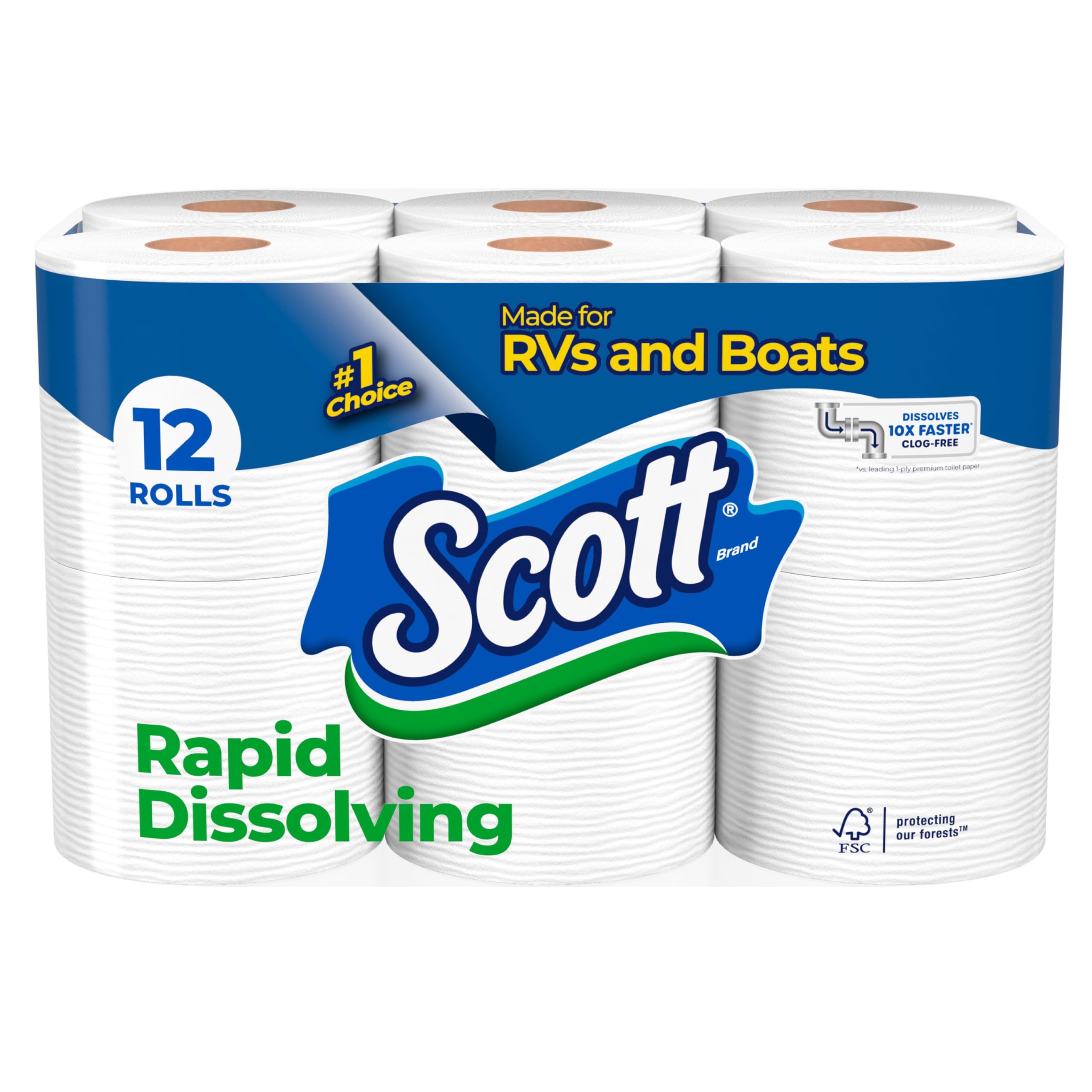 Scott Rapid-Dissolving Septic-Safe Toilet Paper 12 Double Rolls