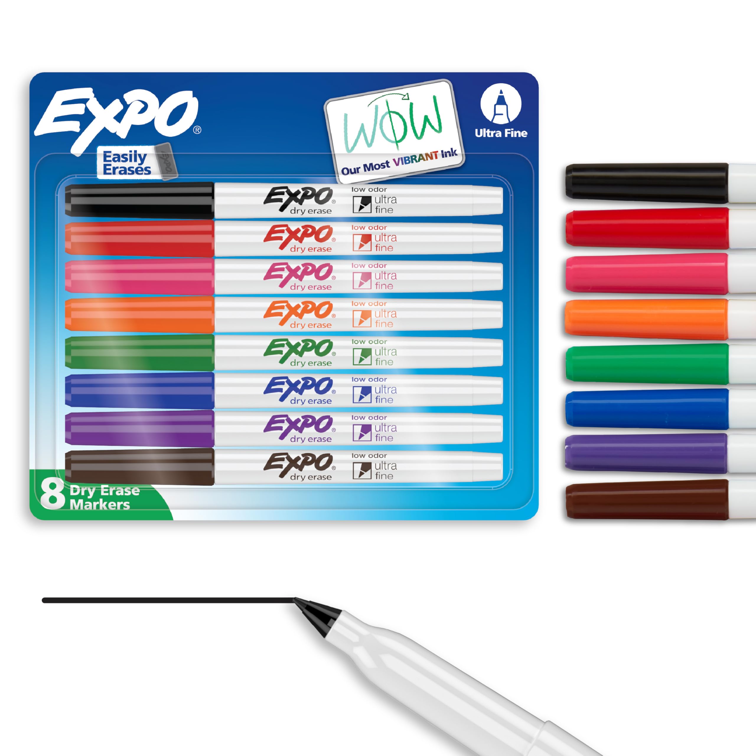 EXPO Dry Erase Markers, Low Odor Ink, Assorted Colors, Ultra Fine Tip, 8 Count - Whiteboard, Calendar, Organization, School Supplies
