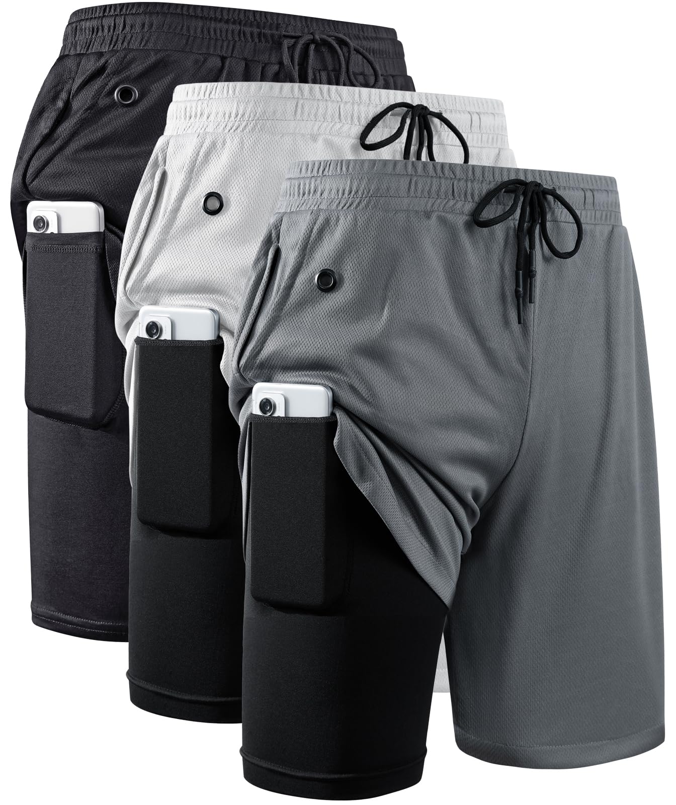 JWJ Menís 2-in-1 Workout Shorts 3-Pack XXL