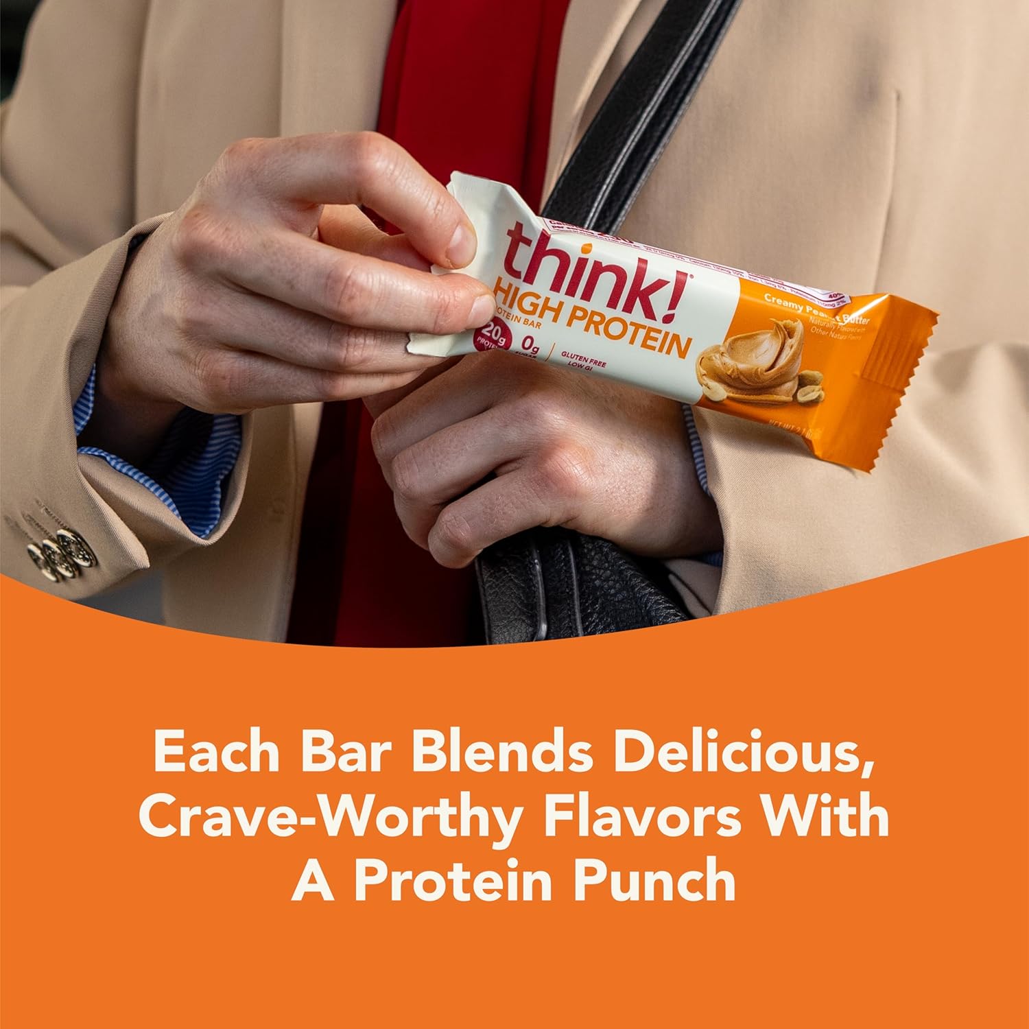 think! Protein Bars, High Protein Snacks, Gluten Free, Kosher Friendly, Creamy Peanut Butter, Nutrition Bars, 2.1 Oz per Bar, 1 bar