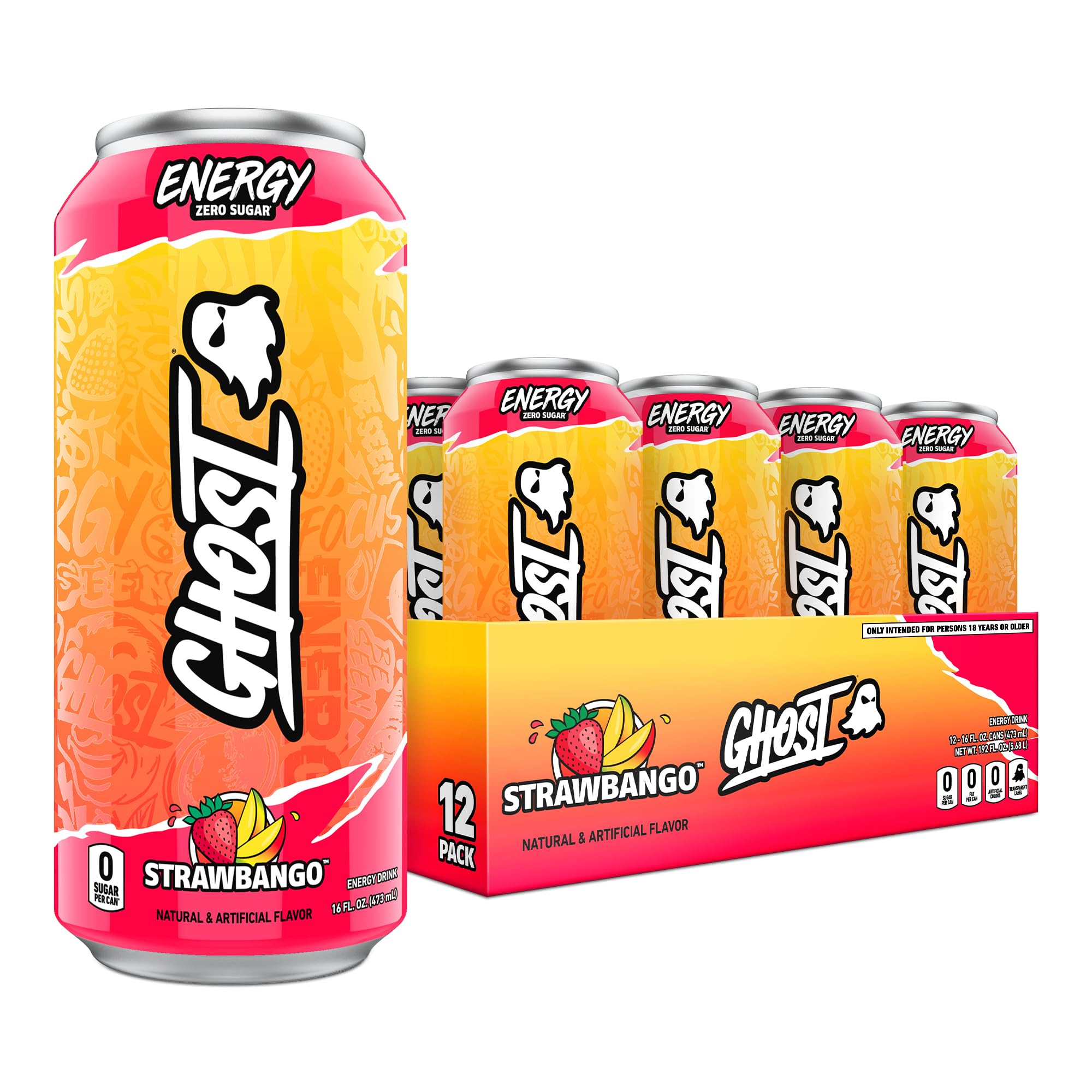 GHOST Strawbango Energy Drink 16oz 12 Pack