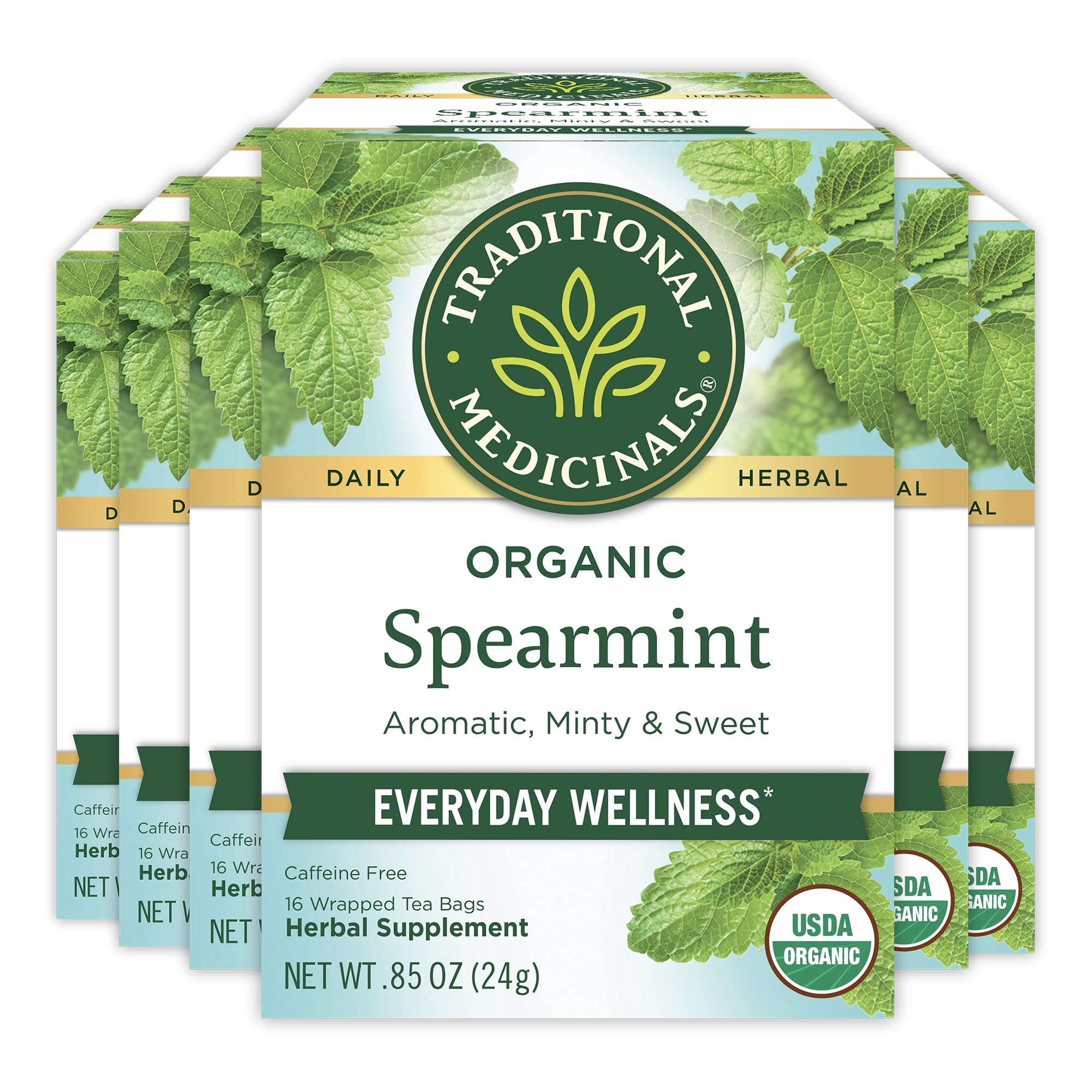 Traditional Medicinals Tea, Organic Spearmint, Supports Everyday Wellness, Healthy & Refreshing, 96 Tea Bags (6 Pack)