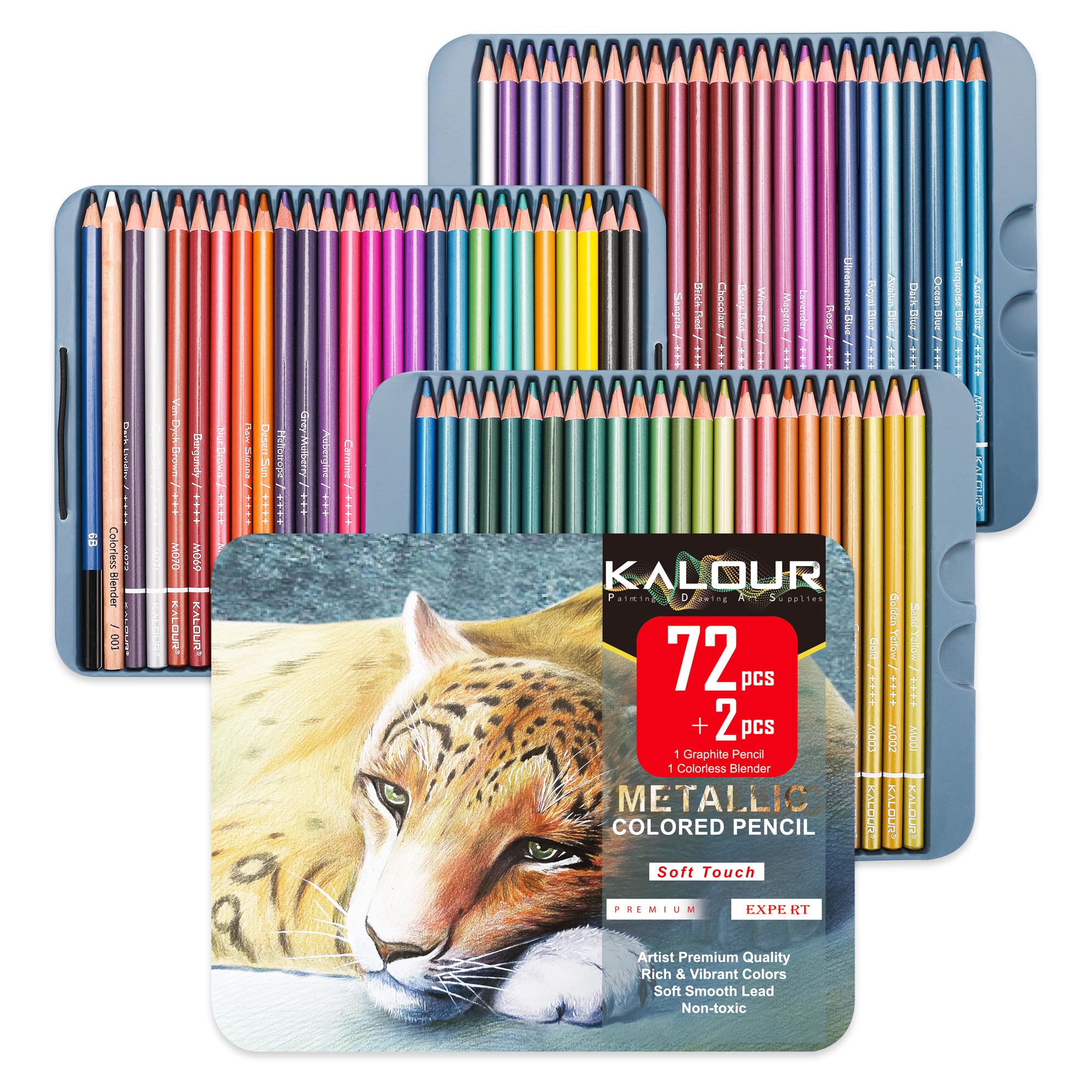 KALOUR 72-Piece Metallic Colored Pencils Set