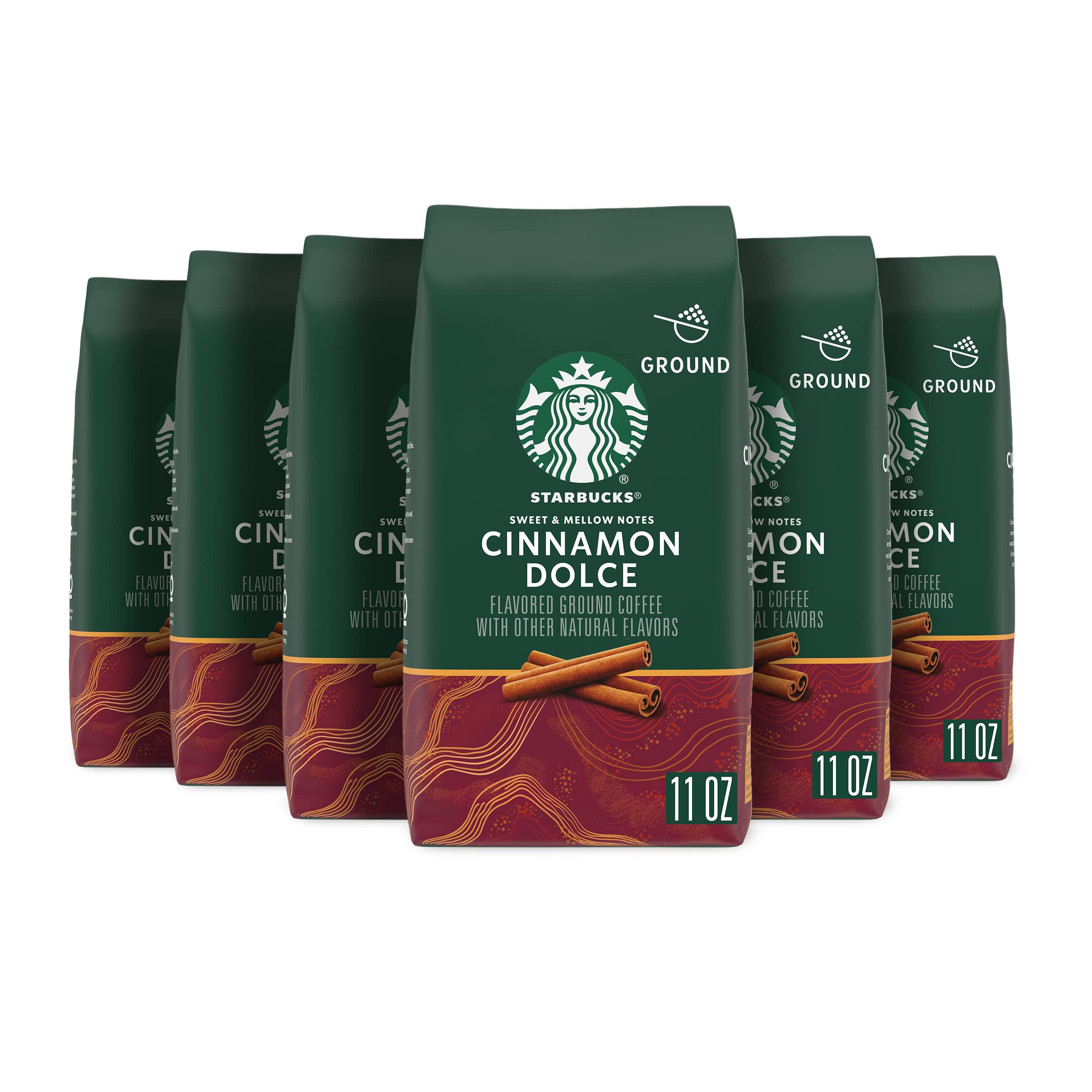 Starbucks Cinnamon Dolce Ground Coffee 11oz Bags 6-Pack