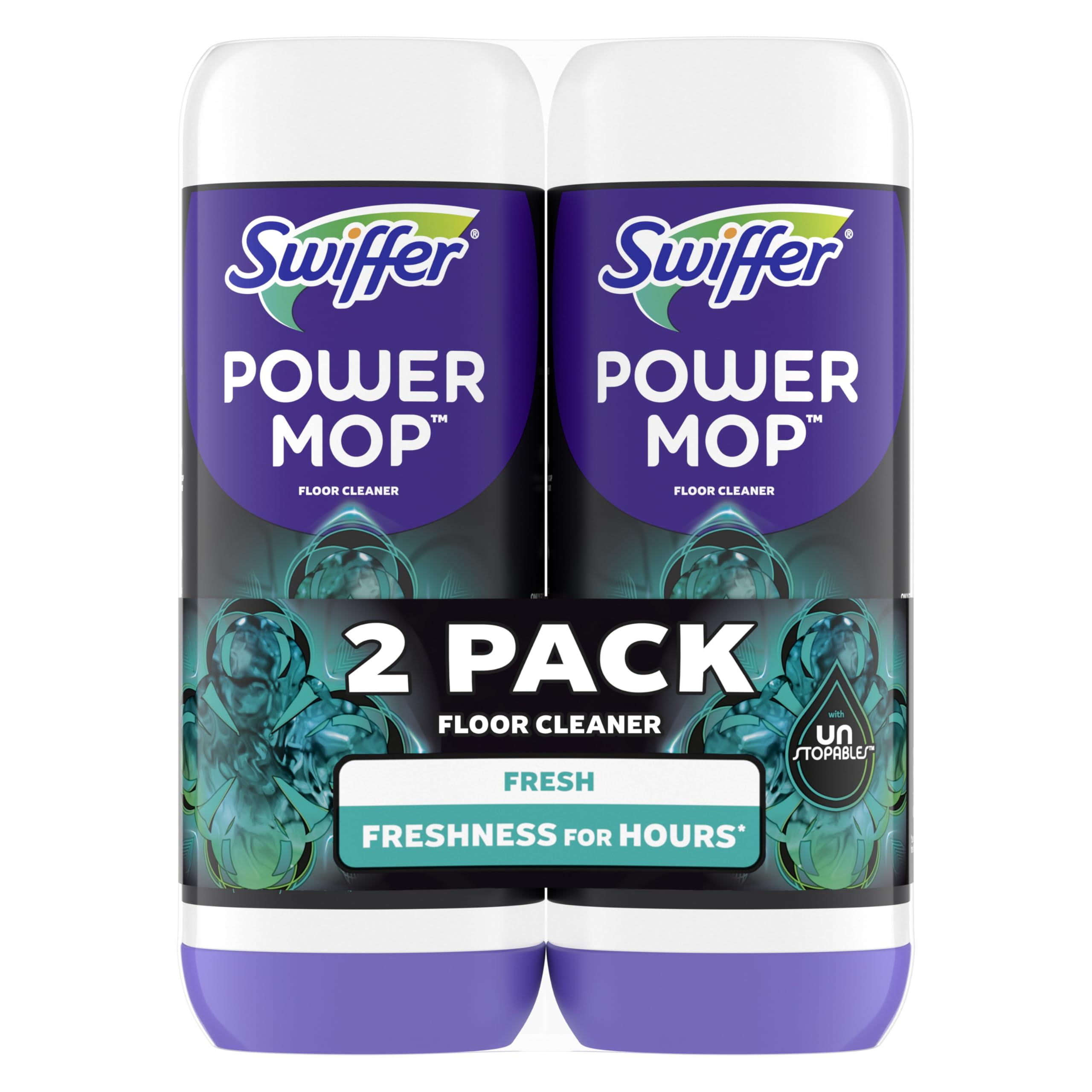 Swiffer PowerMop Floor Cleaning Solution with Unstopables Fresh Scent, PowerMop Refills, Floor Cleaner for Mopping, 25.3 fl oz, 2 Pack