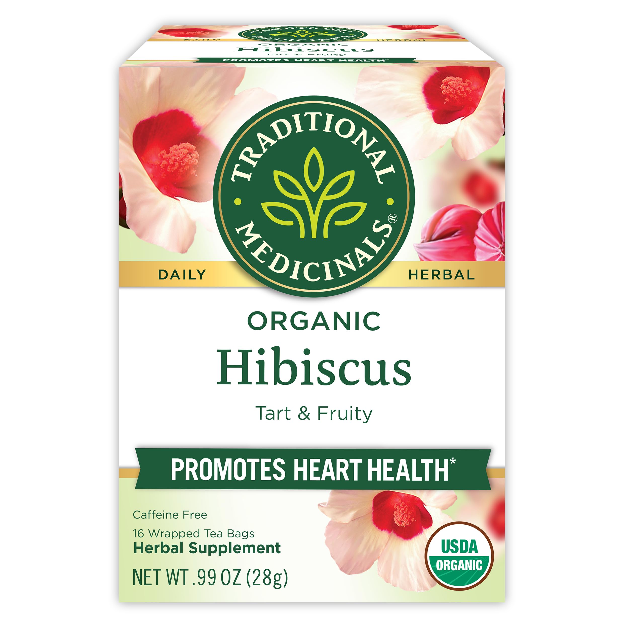 Traditional Medicinals Organic, Hibiscus Tea - Supports Normal Heart Health & Cardiovascular Wellness - Kosher, Non-GMO, Caffeine-Free, Compostable - 16 Tea Bags