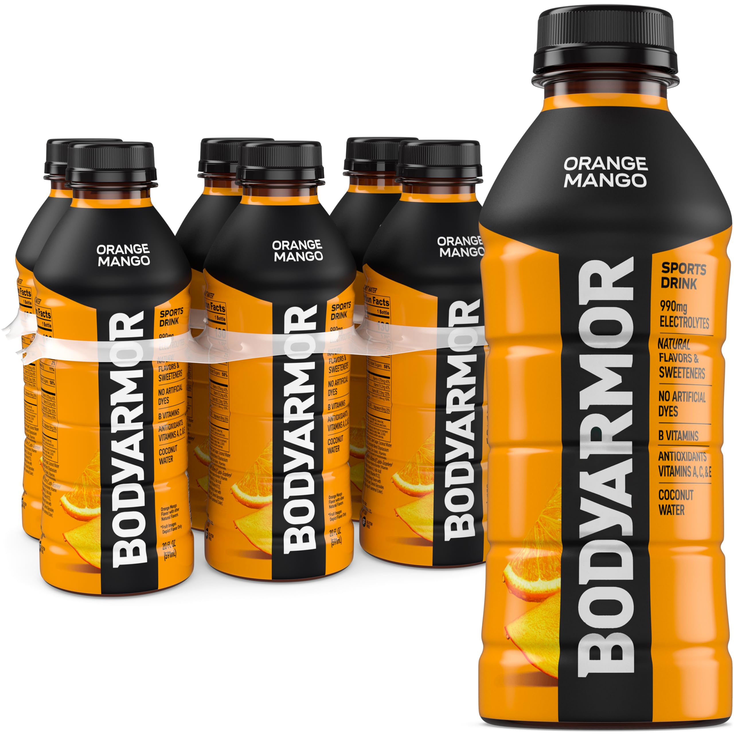 BODYARMOR Sports Drink Sports Beverage, Orange Mango, Coconut Water Hydration, Natural Flavors With Vitamins, Potassium-Packed Electrolytes, Perfect For Athletes, 20 Fl Oz (Pack of 6)