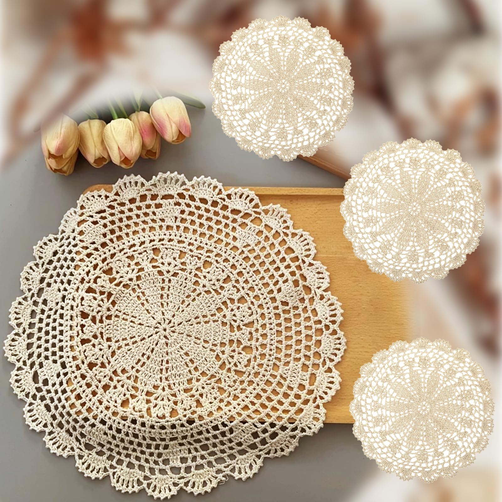 Lace Crochet Round Doilies Placemats 4 Pack
