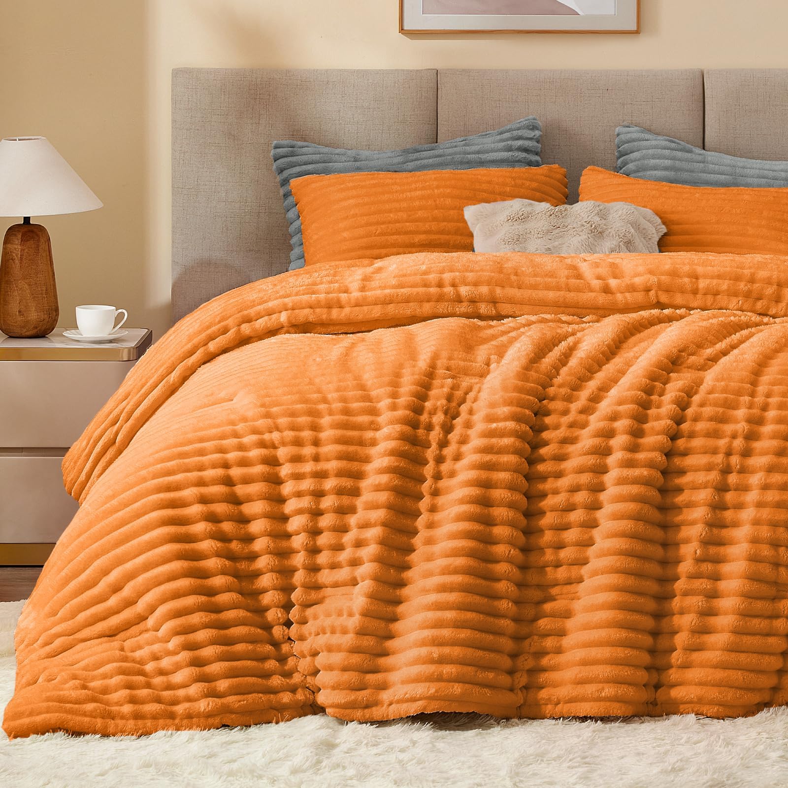 BEDELITE Burnt Orange Fuzzy Fleece Full Comforter Set