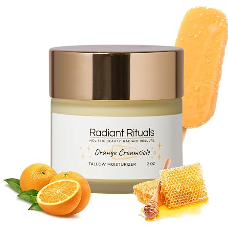 Radiant Rituals Organic Grass-Fed Tallow Moisturizer Orange Creamsicle w/ Raw Honey, Beeswax, Coconut Oil, Shea Butter, Jojoba Oil - Moisturizer Cream for Face - Non Toxic Skincare for Sensitive Dry Skin, Hydration 2oz