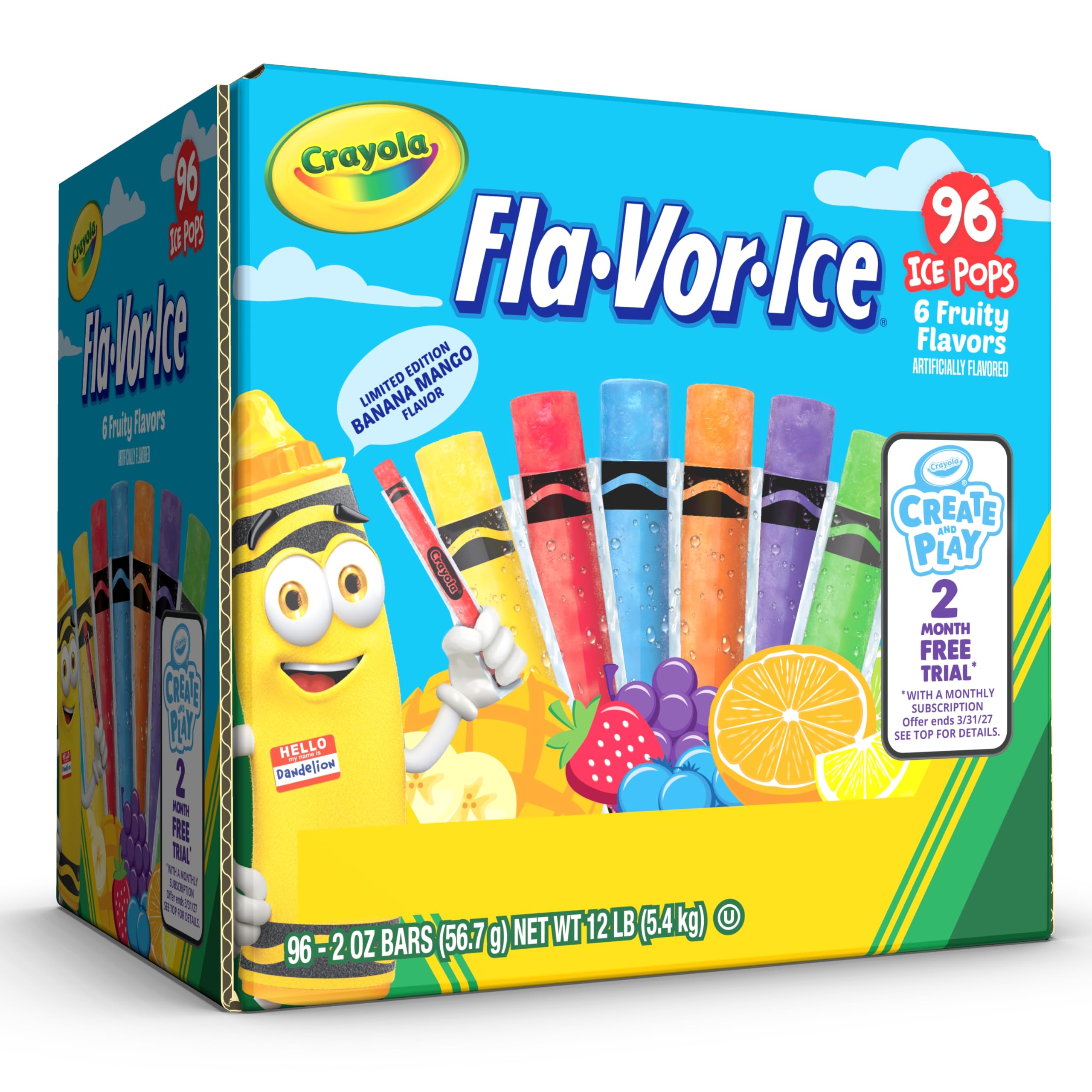 Crayola Fla-Vor-Ice Freezer Bars Assorted 2oz 96 Count