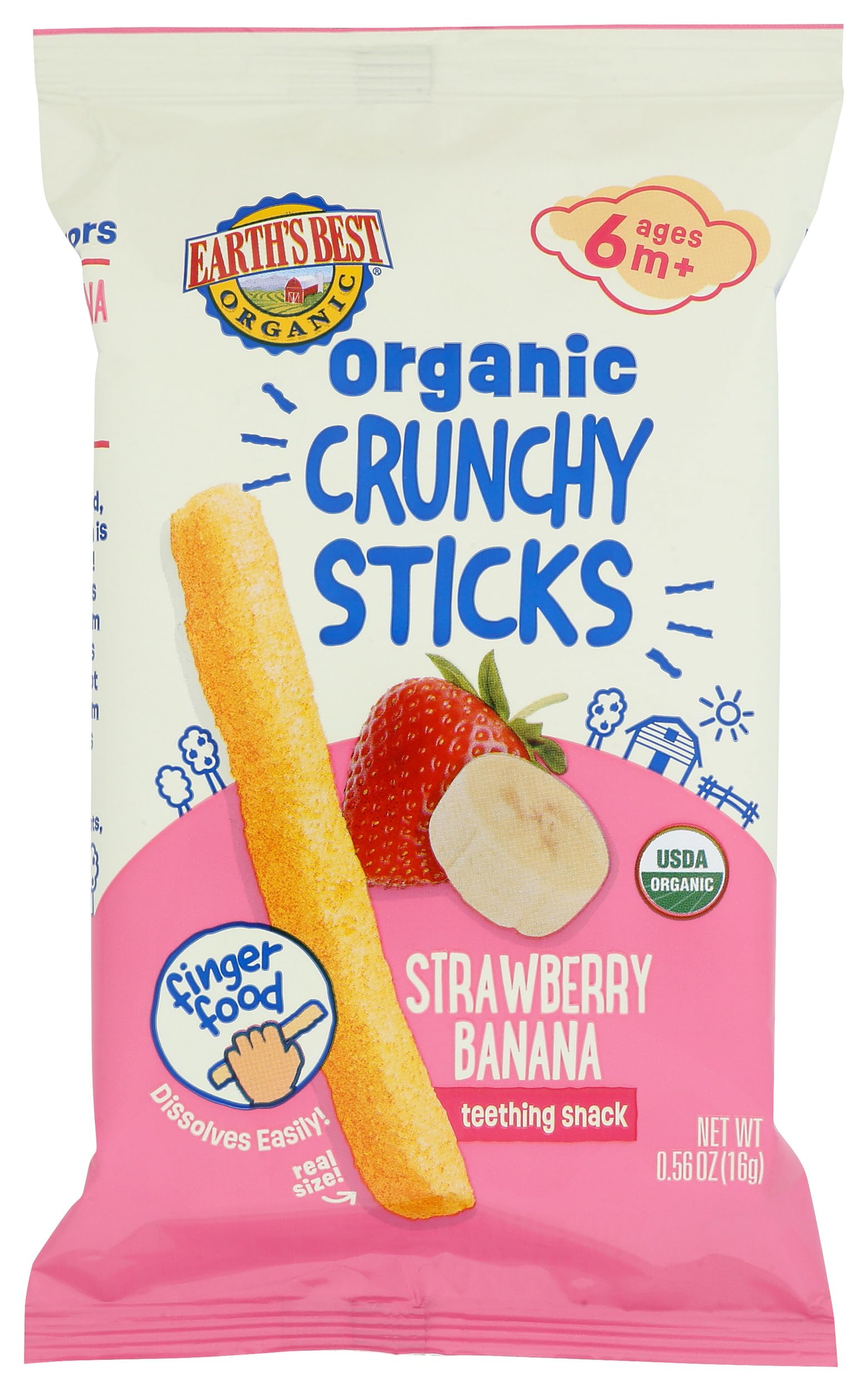 Earths Best Organic Strawberry Banana Crunchy Sticks, 0.56 Oz